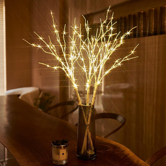 Birchlitland Lighted Birch Branch with Fairy Lights 32IN 150 LED Plug in, Artificial White Willow Branch with Timer for Christmas Holiday Wedding Party