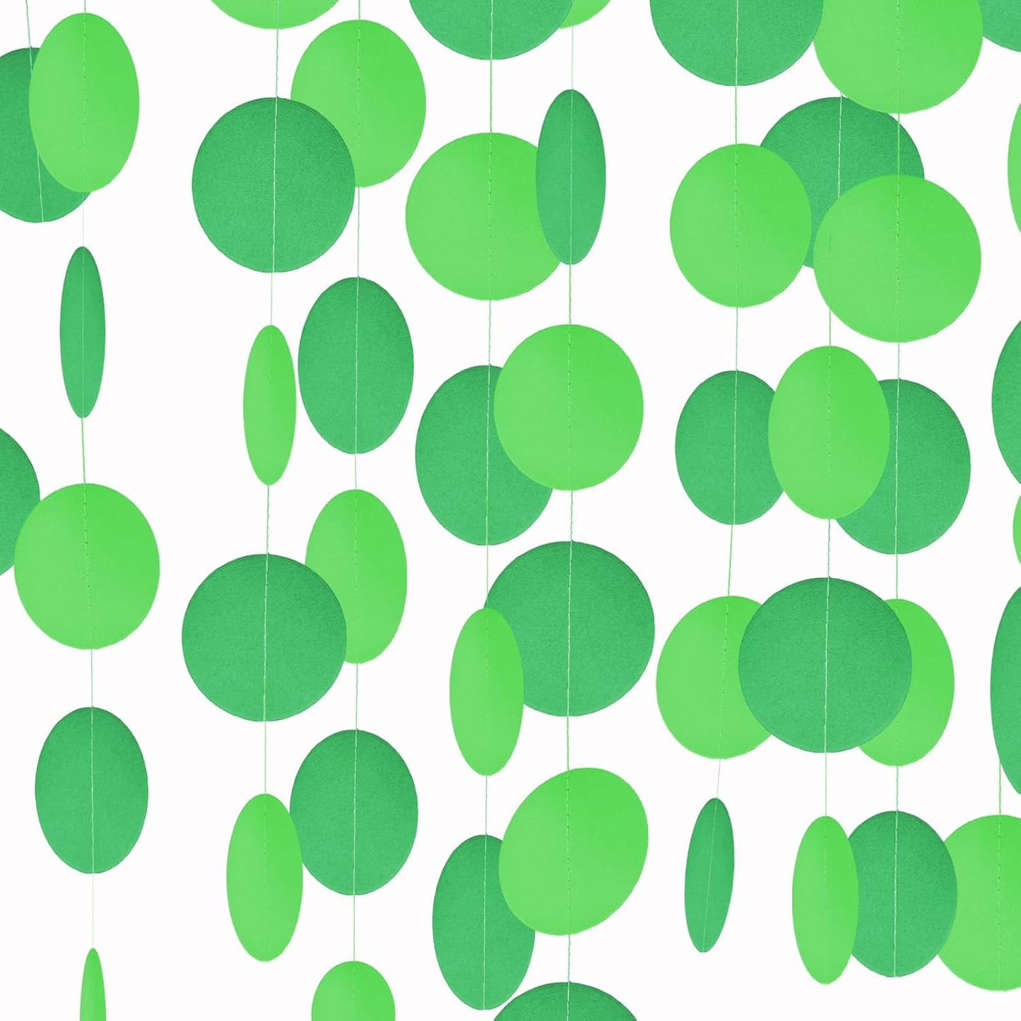 MerryNine Paper Garland 5 Pack, 50ft Glitter Paper Garland Circle Dots Hanging Decor, Banner for Baby Shower, Birthday, Nursery Party Decor (Green)