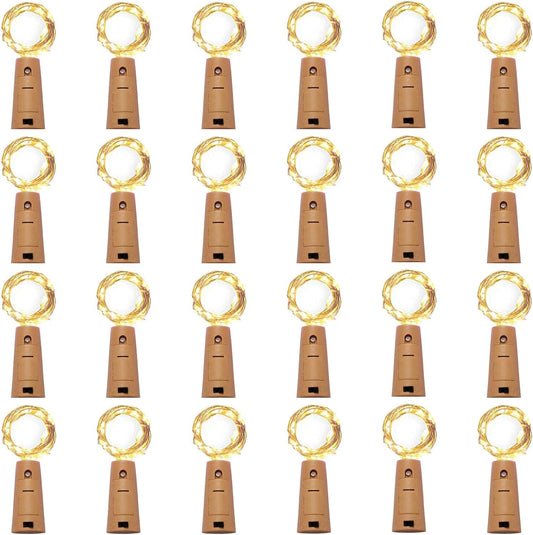 24 Pack 20 LED Wine Bottle Cork Lights, Fairy Mini String Lights Copper Wire, Battery Operated Starry Lights for DIY, Christmas, Halloween, Wedding, Party, Indoor&Outdoor (24 Pack, Warm White)