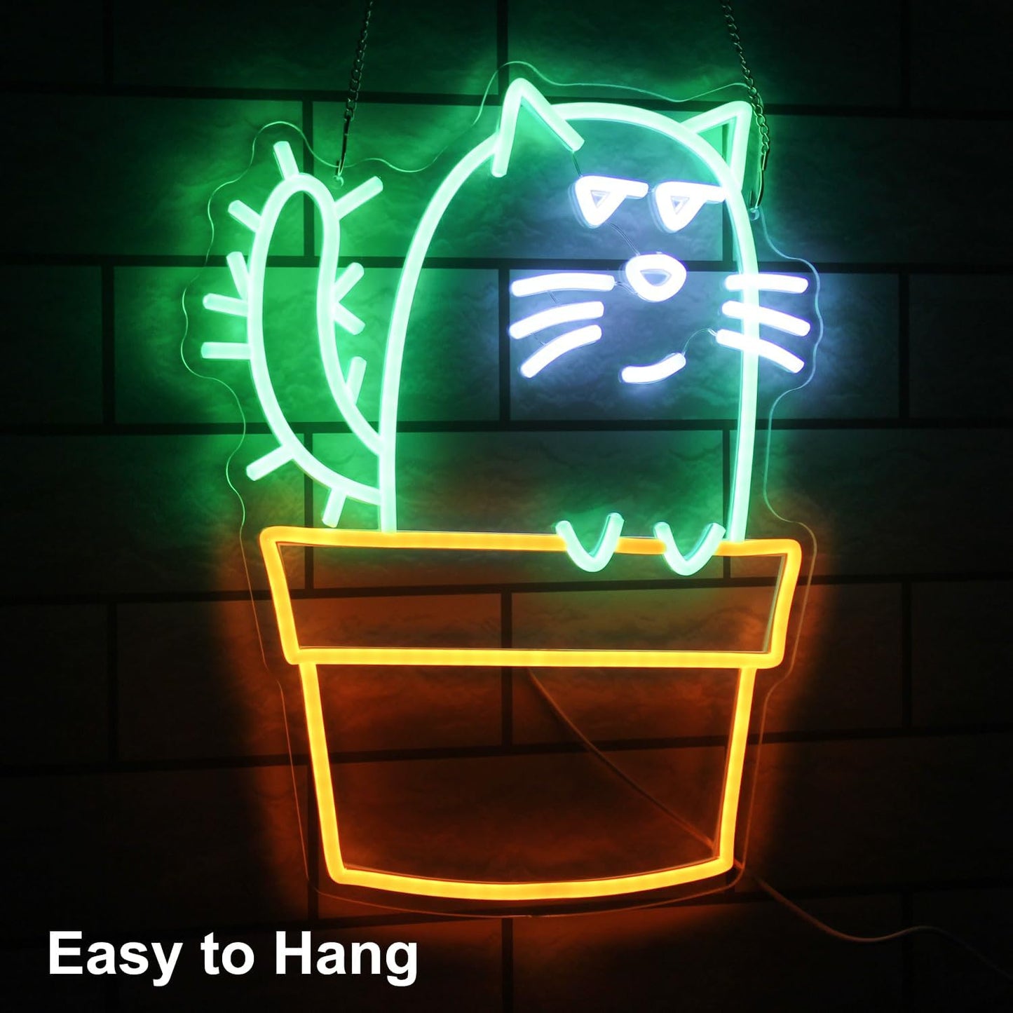 Cactus Cat Neon Sign Funny Animal LED Signs for Wall Novel Potted Plant Neon Light Dimmable Cartoon Neon Lights Signs for Bedroom Man Cave Porch Party Decor USB Powered