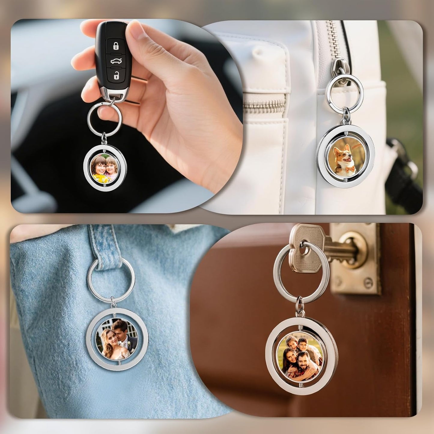 Personalized Custom Keychain with Picture - Turnable Double Sided Colorful Photo Key chains Memorial Gifts for Family Lover