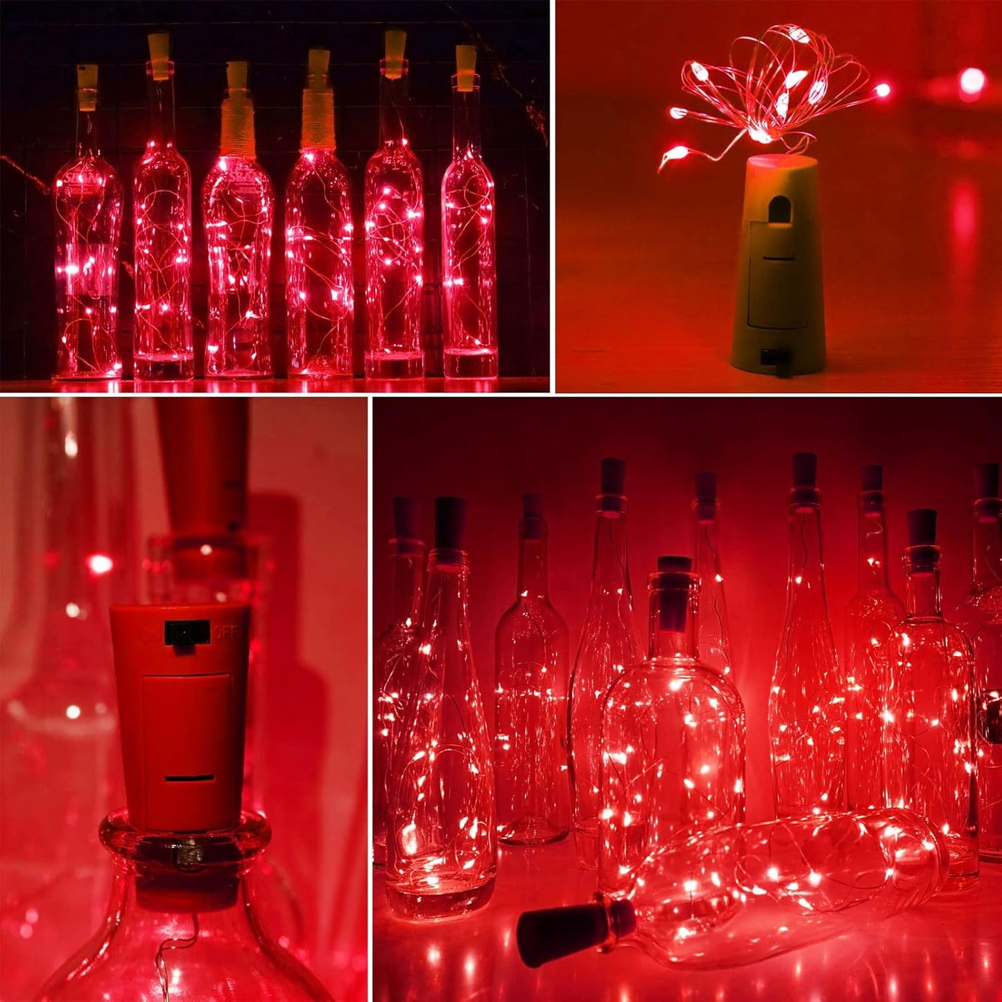 Wine Bottle Cork Lights 15Pack 10 LED 40 Inches Battery Operated Silver Wire Liquor Bottle Fairy Mini String Lights for Party Christmas Halloween Wedding Decoration (Red)