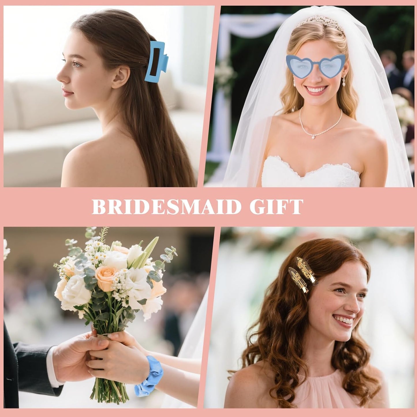 Dusty Blue Bridesmaid Proposal Gift Set, 8PCS Wedding Favors with Hair Claws, Scrunchies, Makeup Clips & Sunglasses, Birthday Gifts for Maid of Honor, Girls and Teens