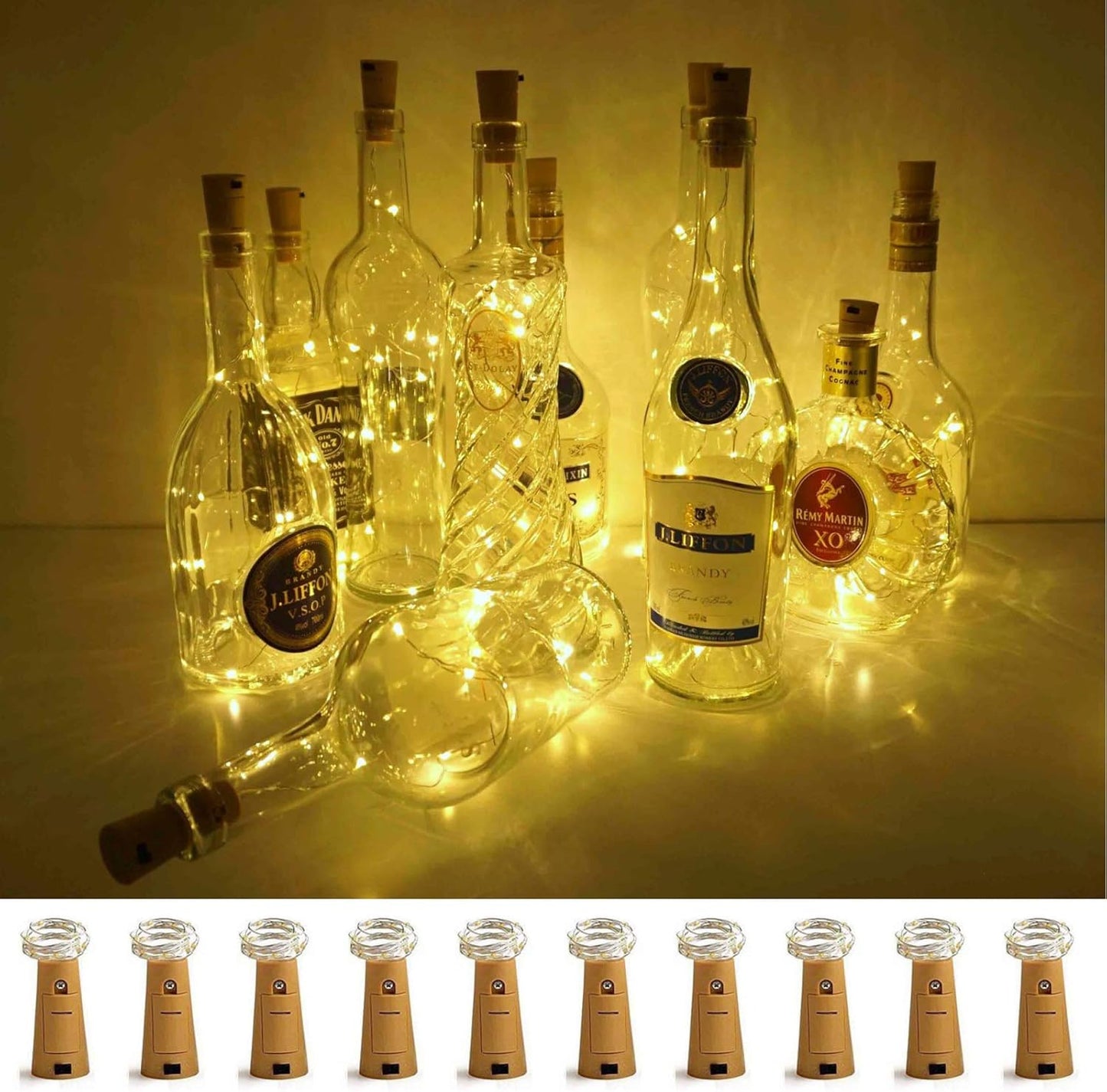 Wine Bottle Lights with Cork, LoveNite 10 Pack Battery Operated Bright LED Fairy Mini String Lights for Liquor Bottles DIY, Birthday Party, Christmas, Wedding - Indoor Decorative Lighting (Warm White)