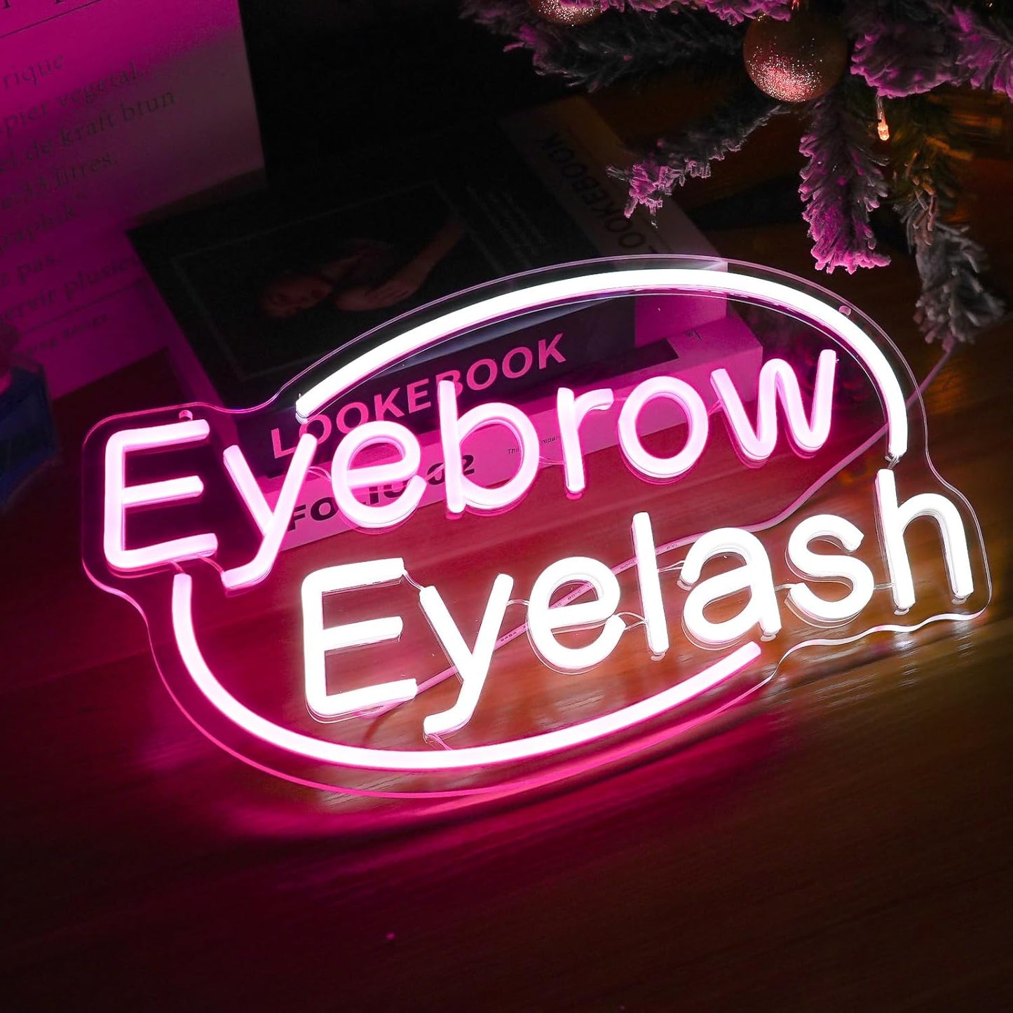 Eyebrows Eyelash Neon Sign, Pink and White Letter Neon Lights For Wall Decor, Girls Makeup Room Bedroom Beauty Salon Eyelash Studio Decoration（16.5 X 10.2 inch）