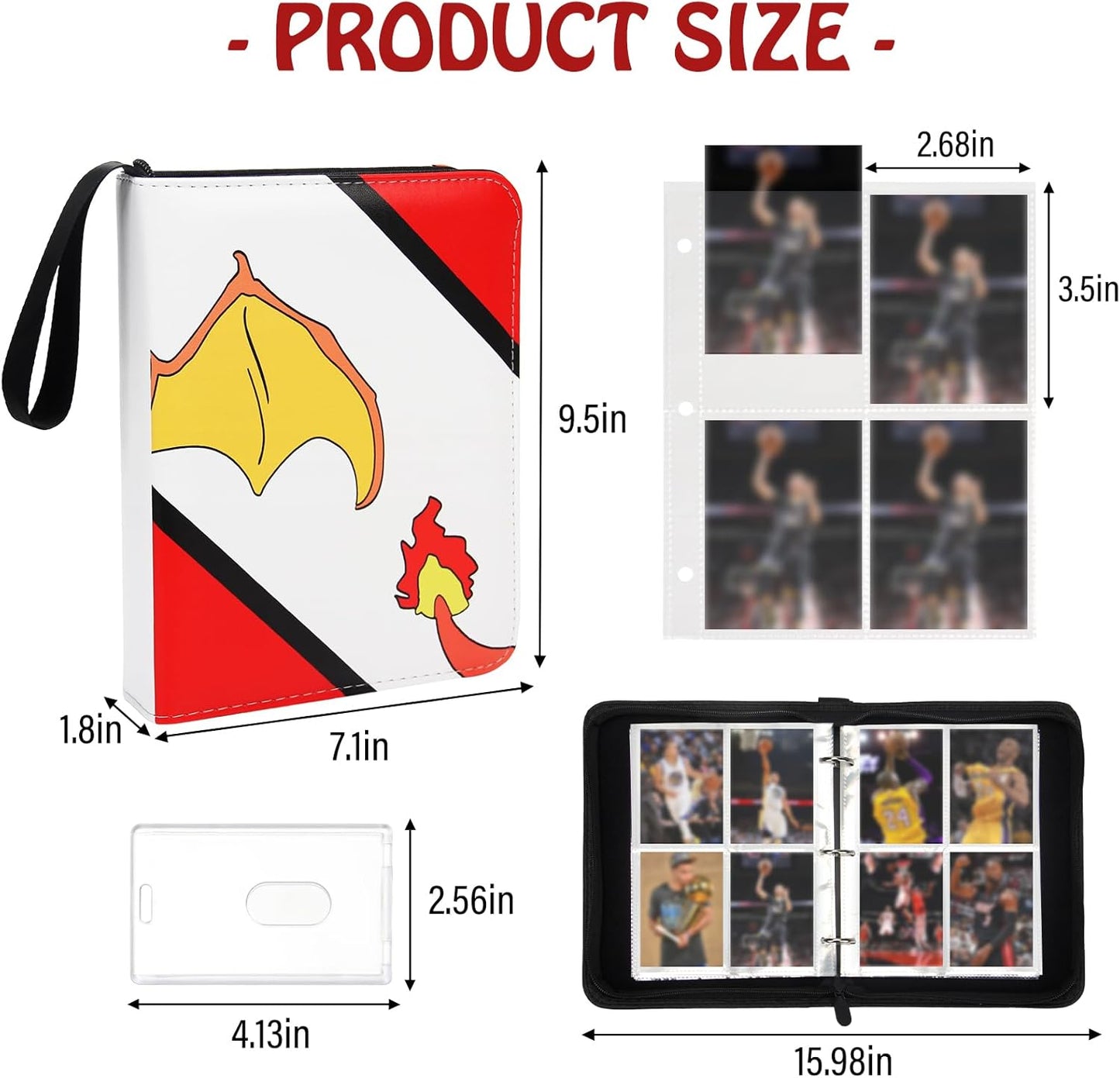 Madrigal Trading Card Binder 4 Pocket,400 Pockets Card Holder with 50 Removable Sleeves,Trading Card Albums for Game Cards,Premium Card Book, Game Cards & Sports Cards Red/White