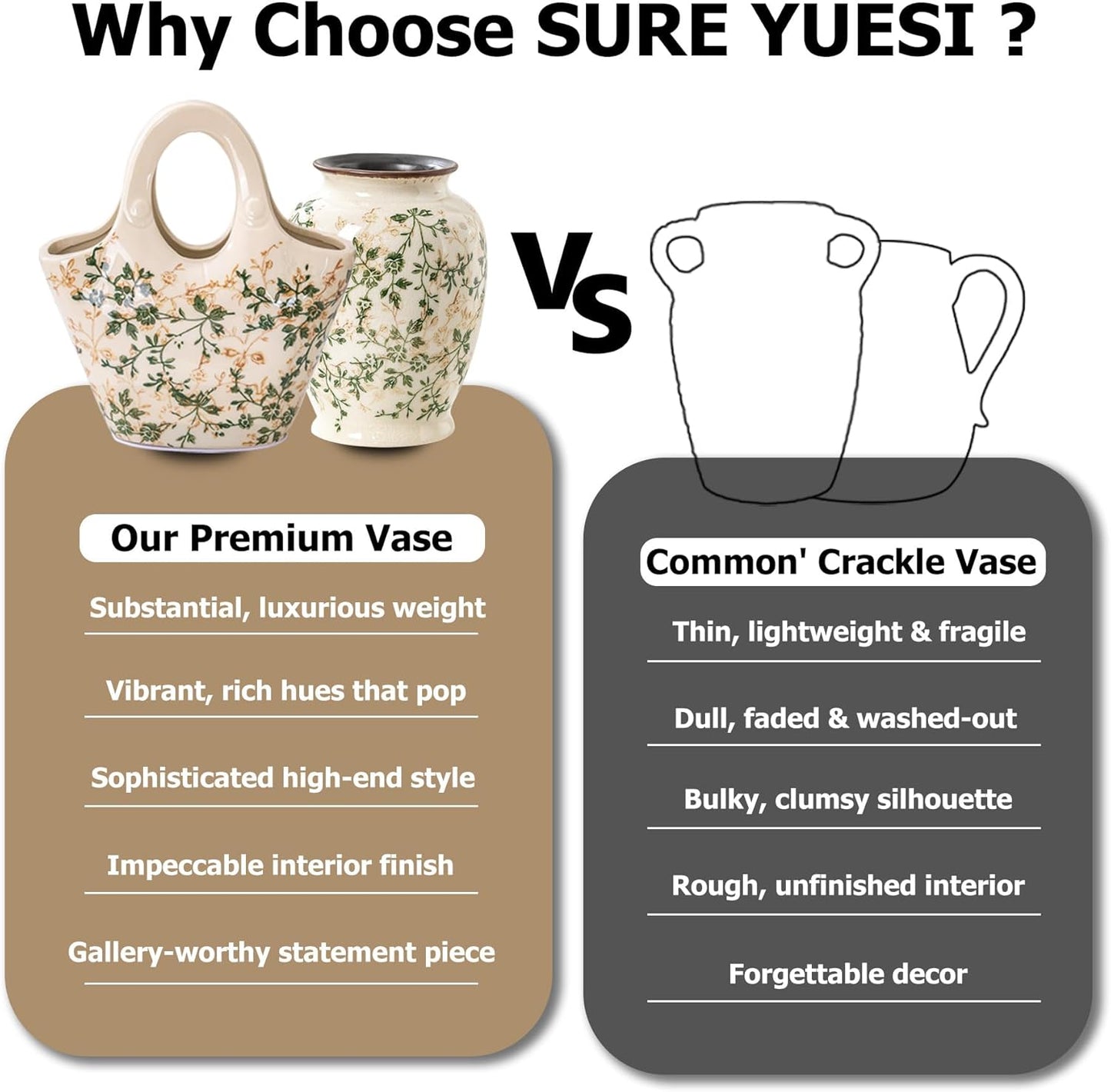 Vintage Green and Beige Vase, Round Ceramic Floral Vases, Retro Ice Cracked Chinoiserie Vase for Home Decor, Living Room, Bookshelf, Office, Grand Millennial Decor, Rustic Table Centerpiece 8 Inch