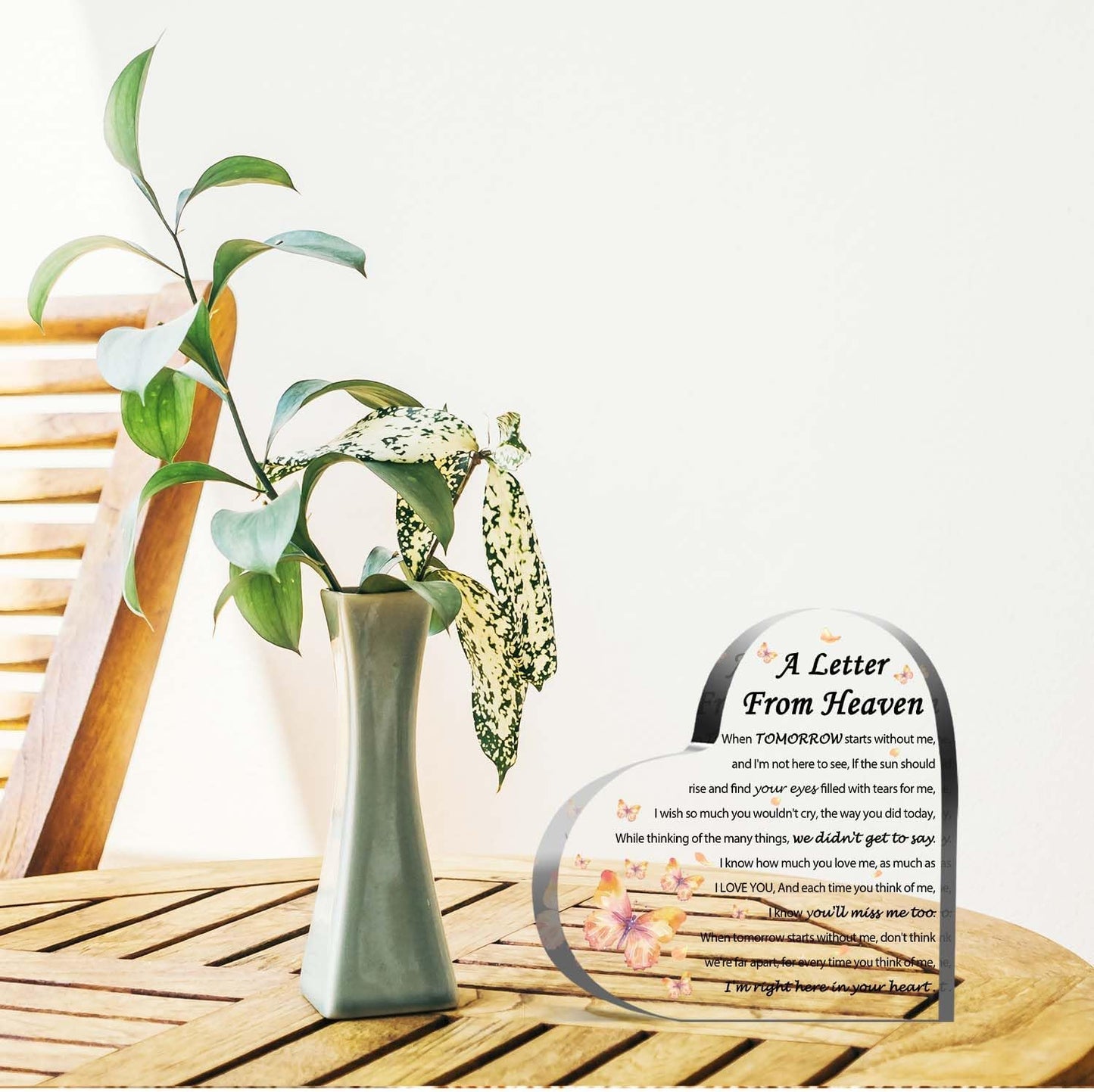 Sympathy Gifts - A Letter from Heaven- Memorial Gift for Loss of Mother Father Husband Son, Acrylic Heart Keepsake,Remembrance Sympathy Gifts 3.9 x 3.9 Inches Present（Butterfly）