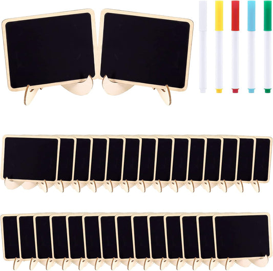 Swpeet 30Pcs Mini Chalkboards Signs with Liquid Chalk Markers and Easel Stand, Rectangle Message Board Signs for Weddings Place Cards, Birthday Parties, Table Numbers and Event Decorations