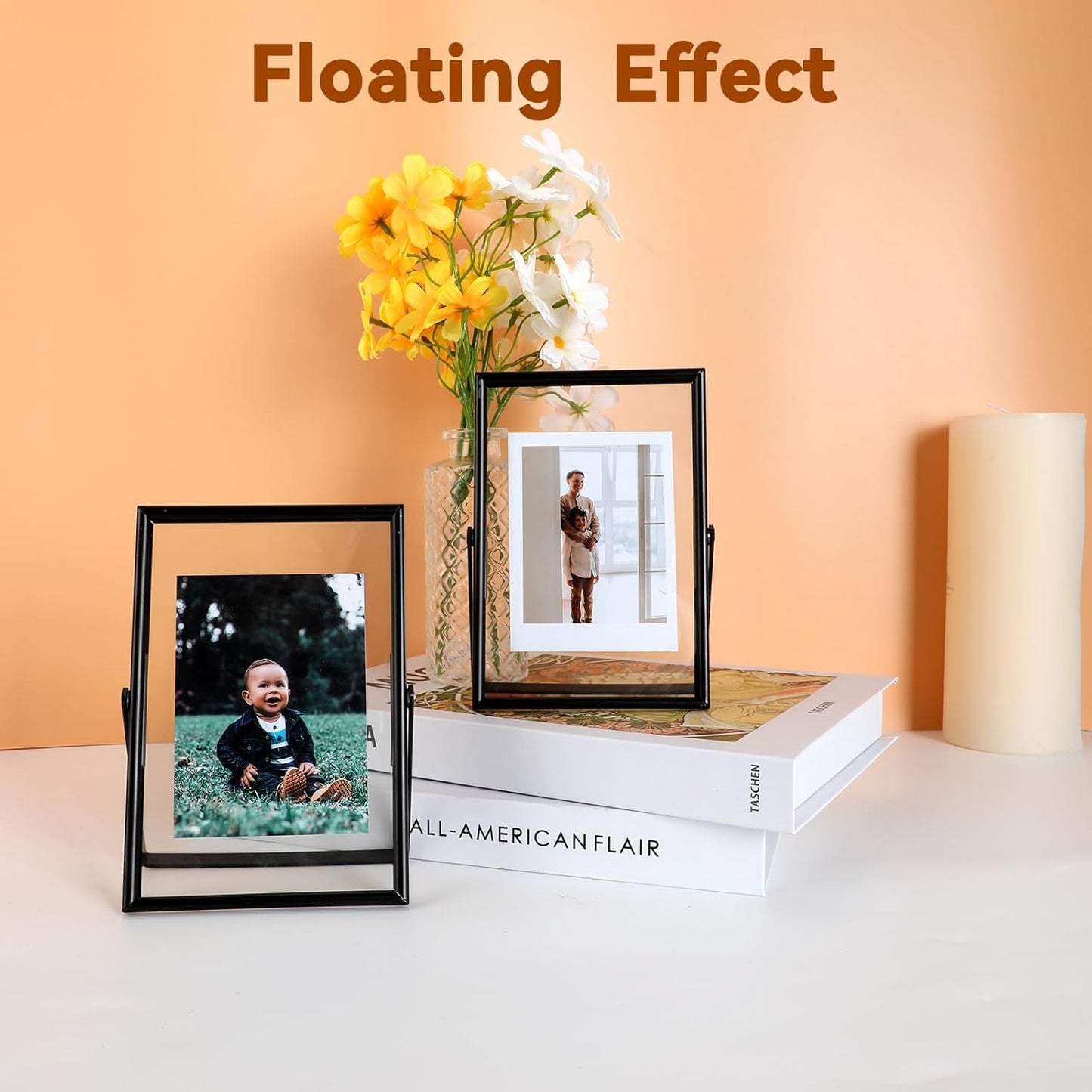 Black Floating Frame (4"x6",Vertical), For Picture 3.5x5, 2x3, 1x2, Tabletop Shelf Photo Frame, Classy Gift For Festival, Wedding, Home or Office Décor
