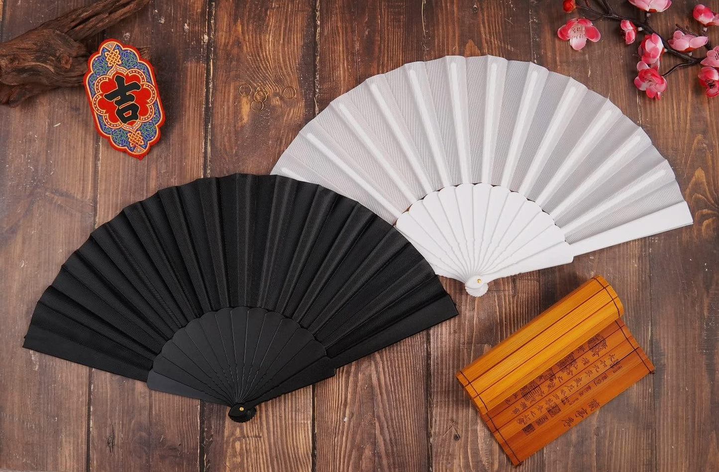 HUNANBANG Product Image 4 Pieces Folding Hand Fans Church Wedding Gift, Party Favors, DIY Decoration Gift Size9 Wholesale (Wht 4pack)
