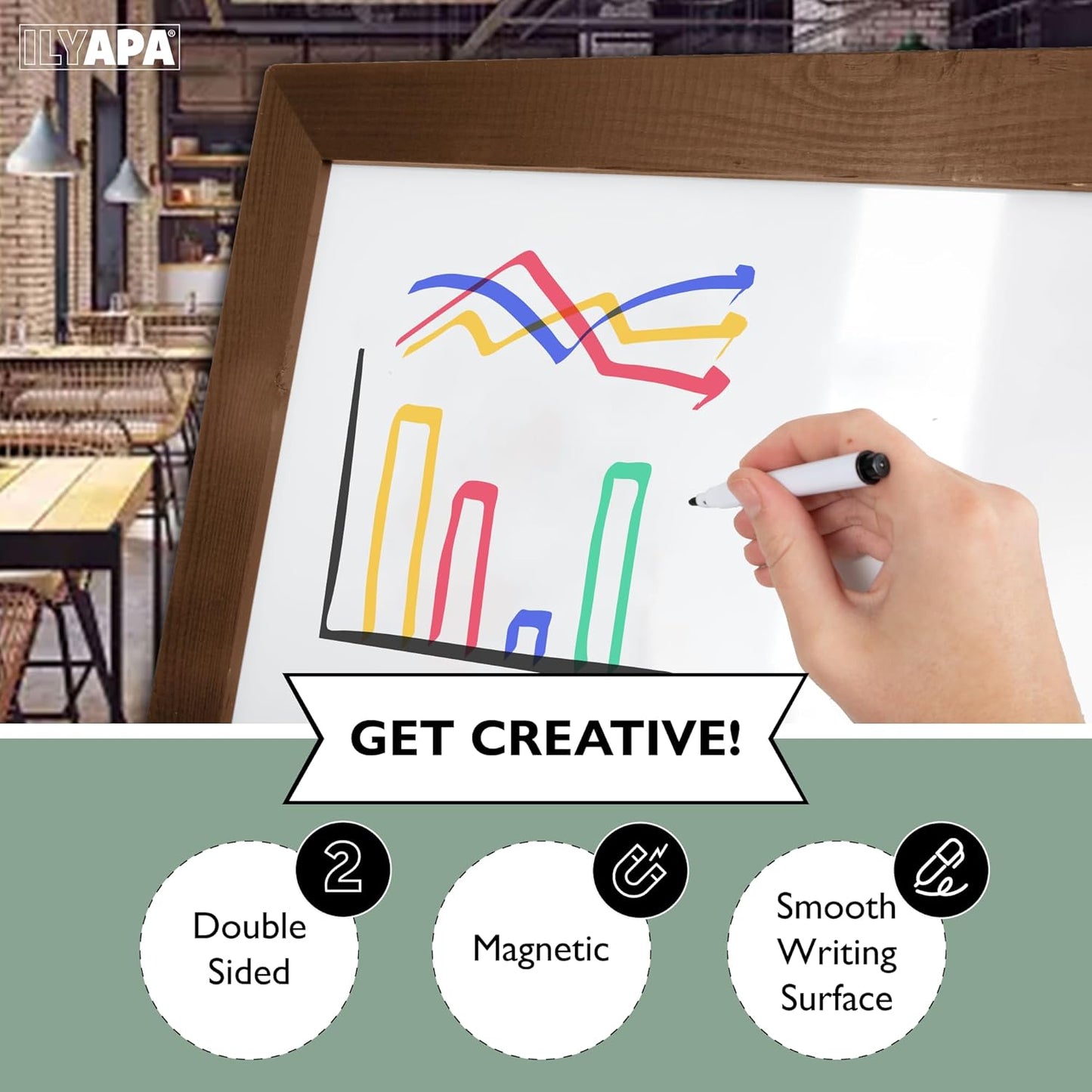 Ilyapa Wooden A-Frame Whiteboard Sign - 40 x 20 inch Magnetic Dry Erase Sidewalk Menu Board - Rustic Barnwood Menu Display for Restaurant, Business