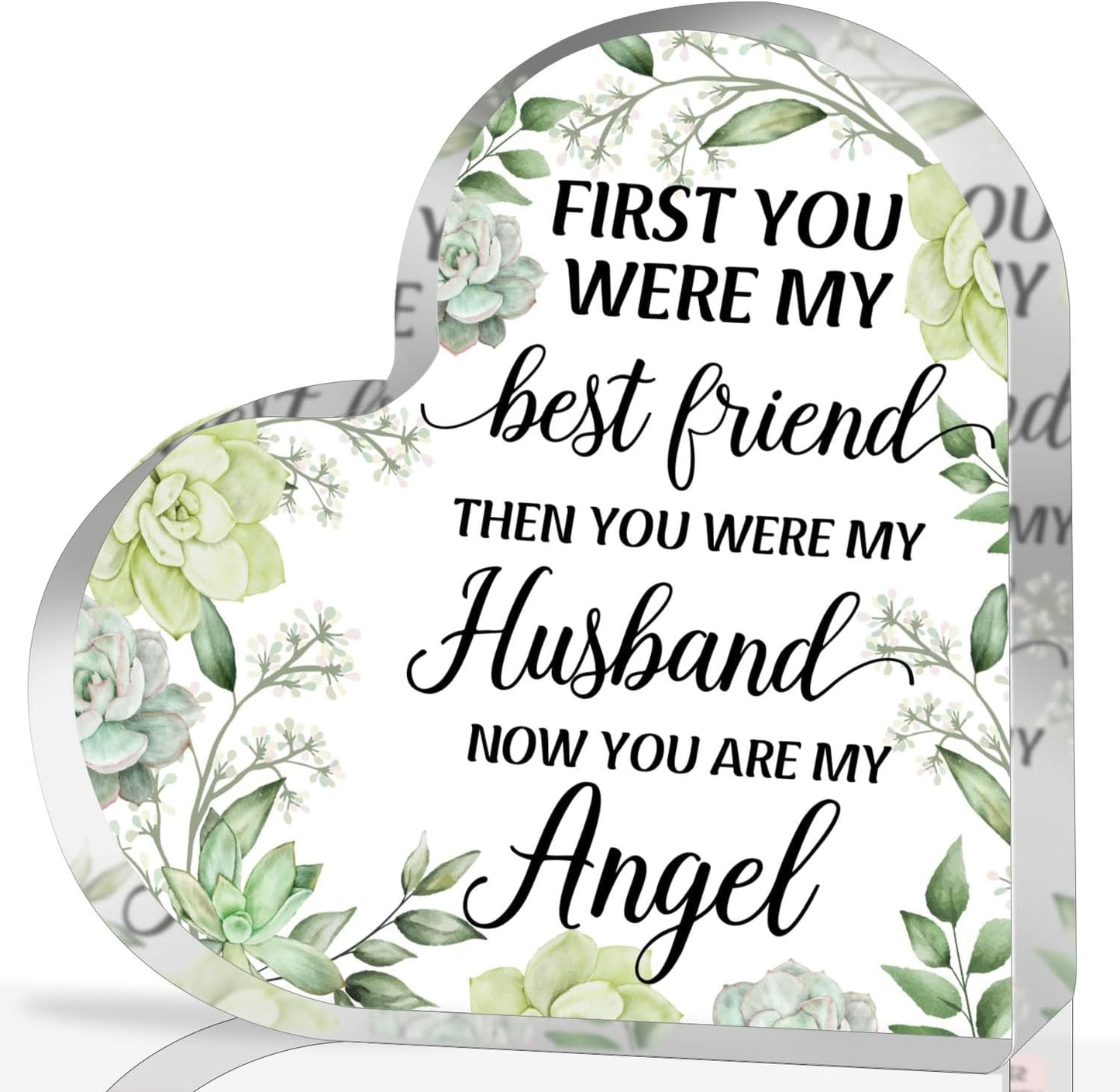 QUPT In Memory of Husband Acrylic Heart Plaque, Bereavement Condolences Grief Plaque, Funeral Remembrance Decor Ornament Sign