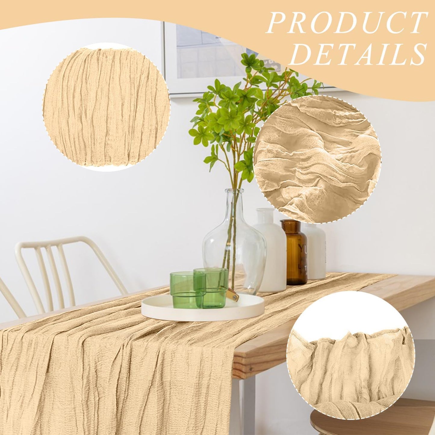 1 Pack Cheesecloth Table Runner 10Ft Christmas Gauze Boho Table Runners for Wedding Decor Bridal Shower Decorations(35" x 120")