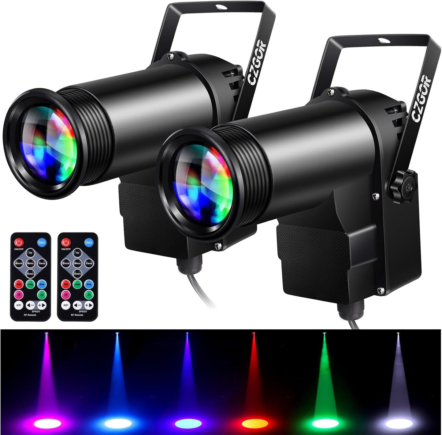 Pinspot Light 15W DMX 2 Pack, Czgor RGBW Disco Ball Lights with Remote Control, DMX512, Sound Activated Pin Spotlight for Party Wedding DJ Disco Shows