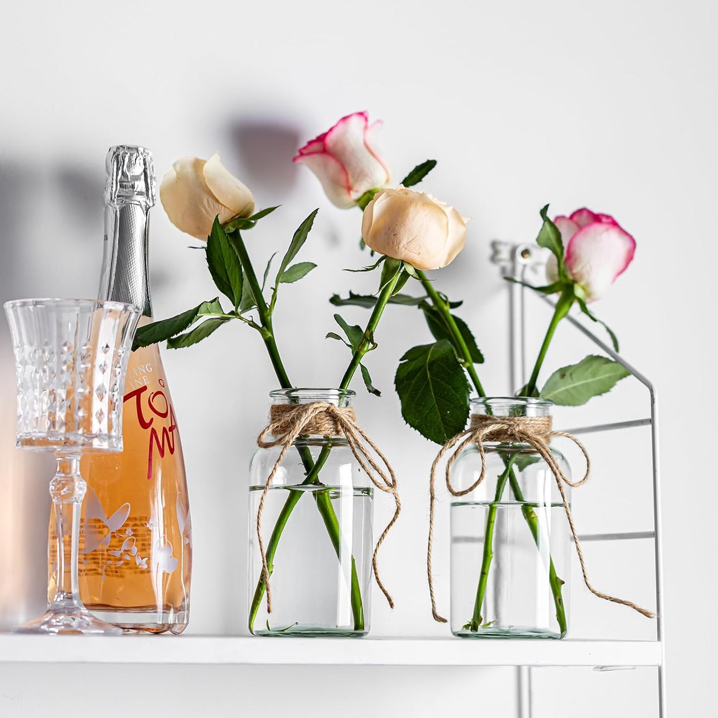 Vintage Glass Vases, Mason Jars for Centerpieces, Farmhouse Mason Jar Vase with Rope Design, Centerpiece Vases for Table, Wedding & Home Decor (9)