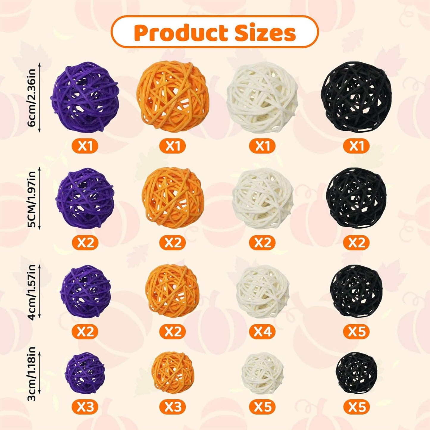 Halloween vase filler decor-36Pack&Halloween Thanksgiving Day Rattan Balls Decorative,&Vase Filler Wicker Ball for Halloween&decorative balls for bowls&bowl fillerTable Hanging Decor DIY Crafts
