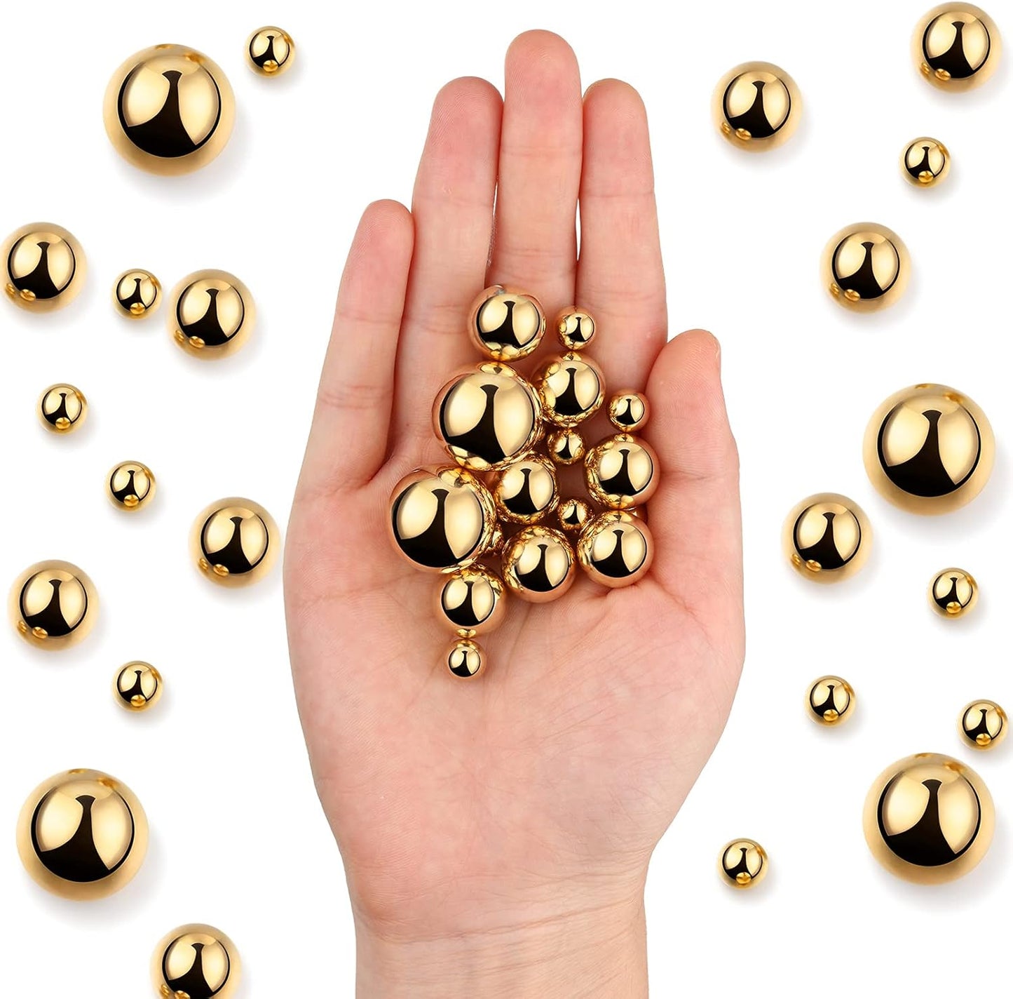 150 Pieces Vase Filler Faux Pearls Vase Makeup Beads No Hole Gloss Bead Mixed Sizes Round Pearl for Home Party Wedding Decor, 8/14/20 mm(Gold)