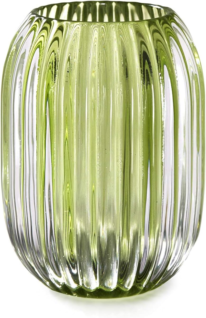 Serene Spaces Living Green Optical Glass Votive Holder, Perfect for Weddings and Home Décor, Measures 5" Tall and 3.5" Diameter