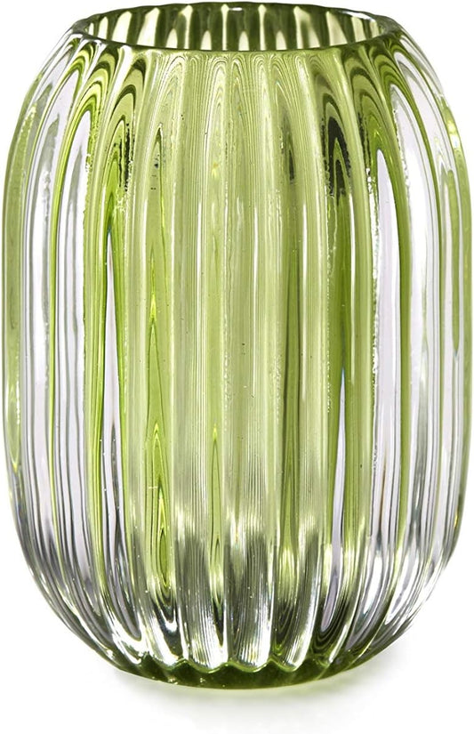 Serene Spaces Living Green Optical Glass Votive Holder, Perfect for Weddings and Home Décor, Measures 5" Tall and 3.5" Diameter