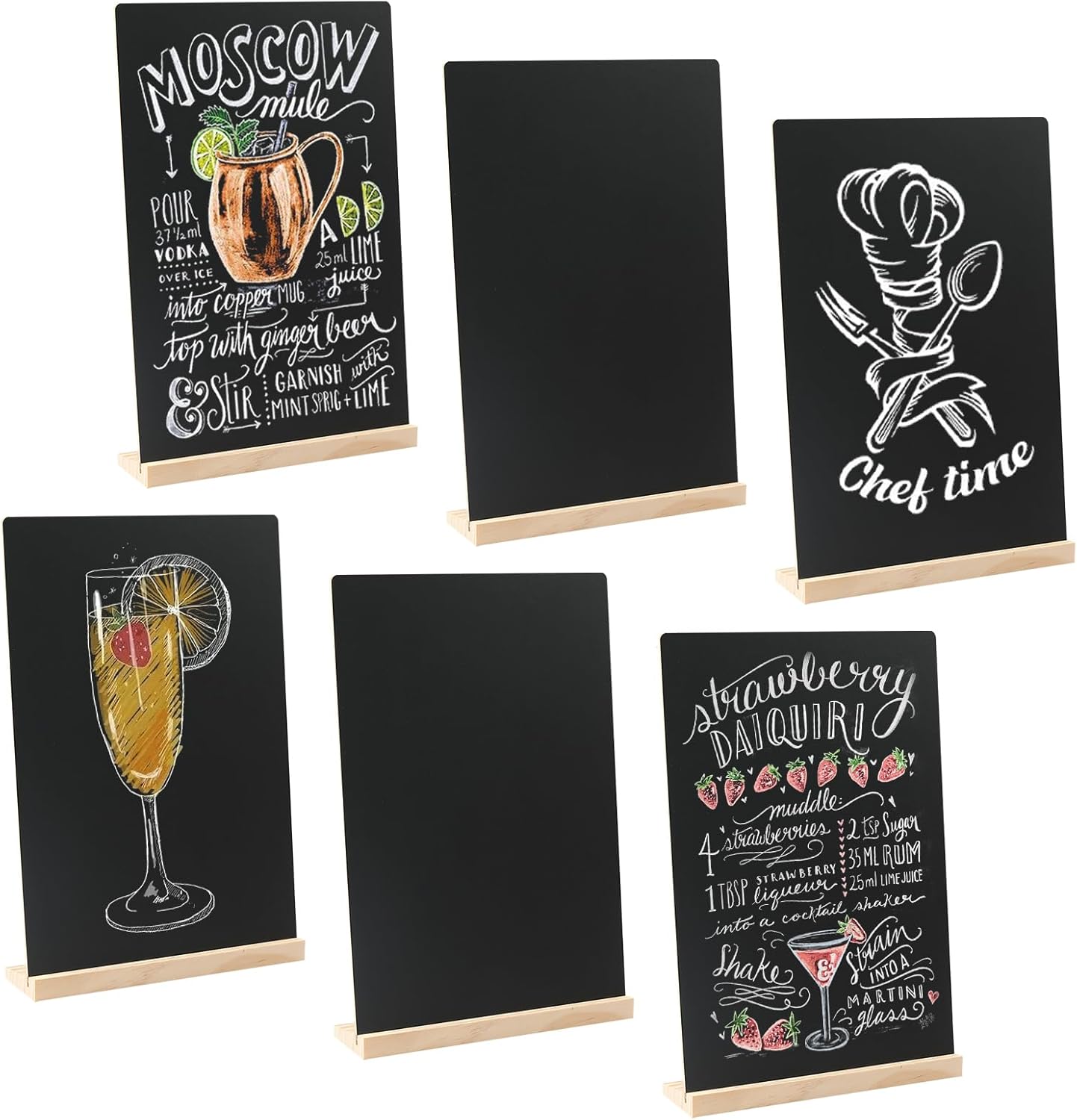 Double-Sided Small Chalkboard Signs (8 x 12 Inch) - Set of 3 with Stand & 7 Liquid Chalk Markers | Vintage Decorative Mini Tabletop Message Boards for Home & Events