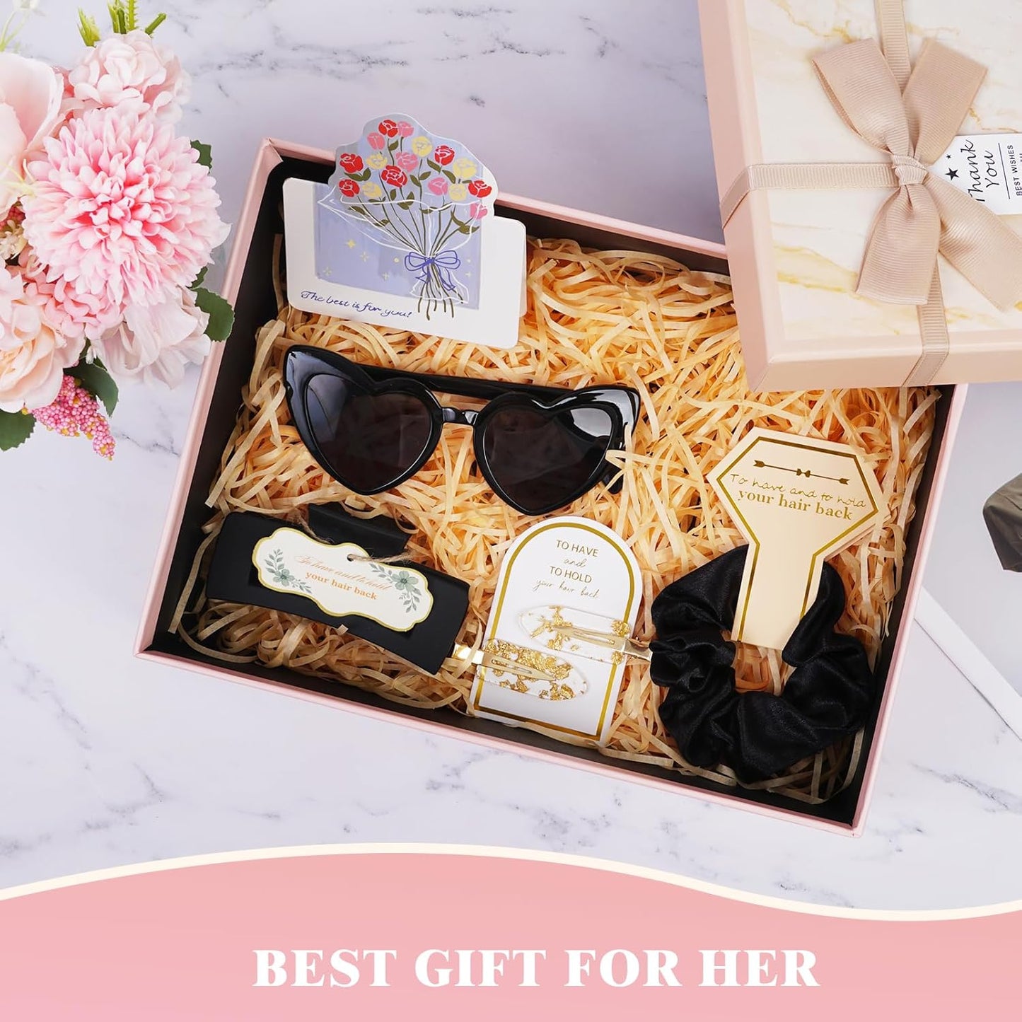 Black Bridesmaid Gift Box for Proposal, 8PCS Hair Claw, Scrunchies, Makeup Clips & Heart Sunglasses – Chic Gift for Women, Bachelorette Party Favors, Birthday Gifts for Girls & Teens