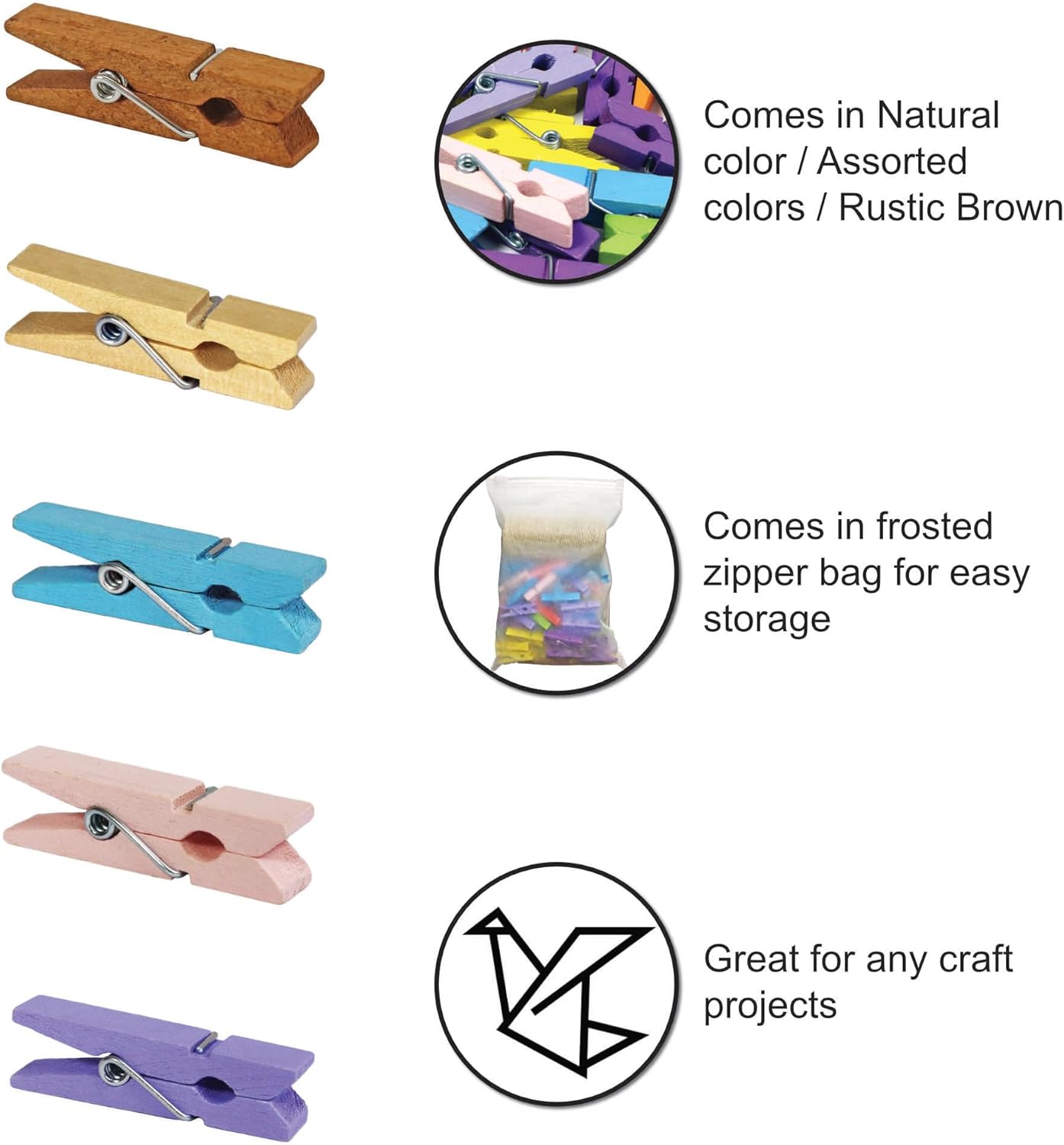 Mini Natural Wooden Clothespins with Jute Twine, 100pcs, 1.4 Inch Photo Paper Peg Pin Craft Clips with 320ft Natural Twine for Scrapbooking, Arts & Crafts, Hanging Photos (Assorted Colors)