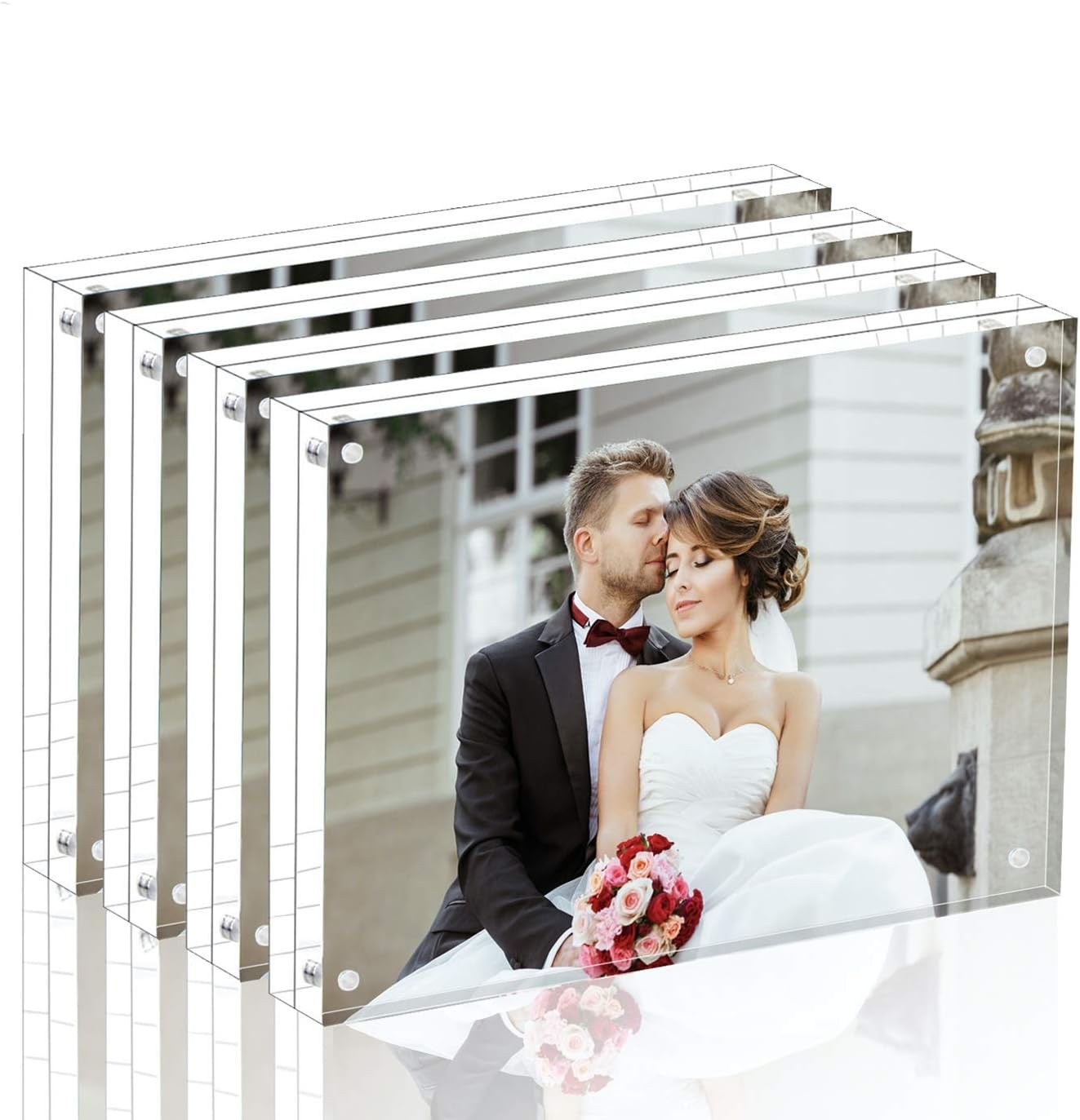 Magicool Premium Acrylic Photo Frame- Magnet Photo Frame -Double Sied Thick Desktop Frames (4x6 4 pack)