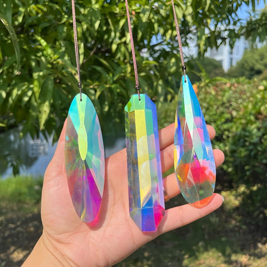 3Pcs 5-inch Crystal Sun Catcher Prisms for Windows Garden Patio,AB Colored Hanging Suncatchers with Glass Prism Rainbow Maker Ideal