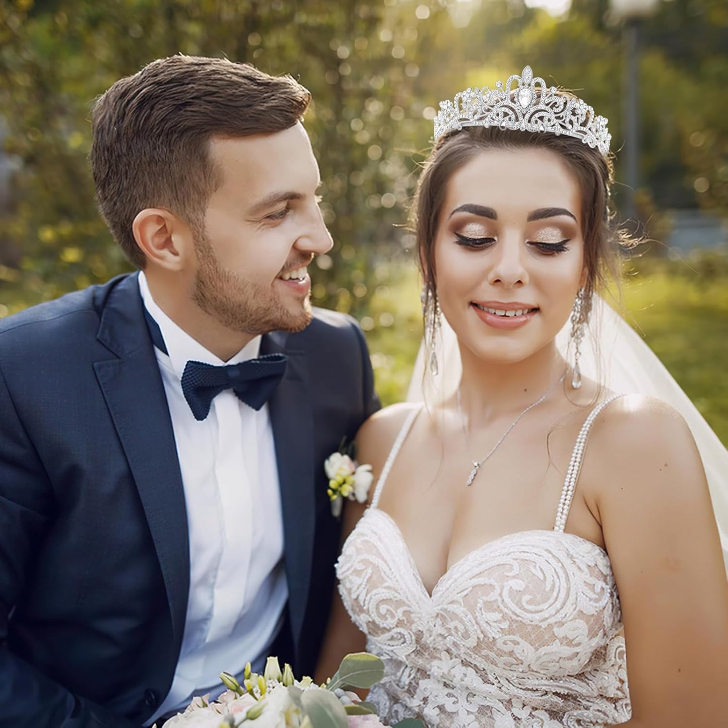 Makone Crowns for Women Princess Tiaras for Girls Queen Crown and Comb Tiara for Wedding Birthday Pageant Bridal Prom Christmas Gift (Silver)