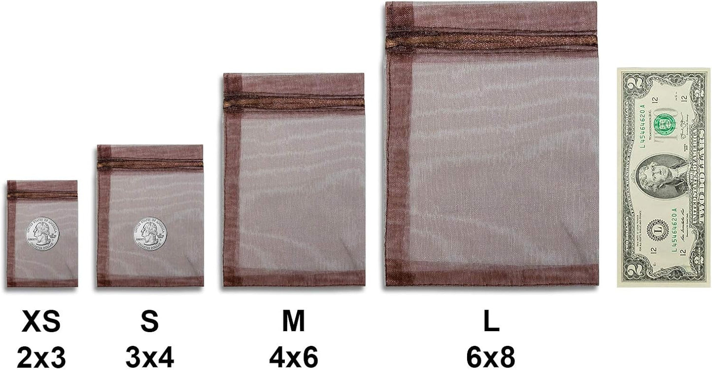 TheDisplayGuys 100-Pack XS 2 x 2 3/4" Brown Sheer Organza Gift Bags with Drawstring, Jewelry Candy Treat Wedding Party Favors Mesh Pouch