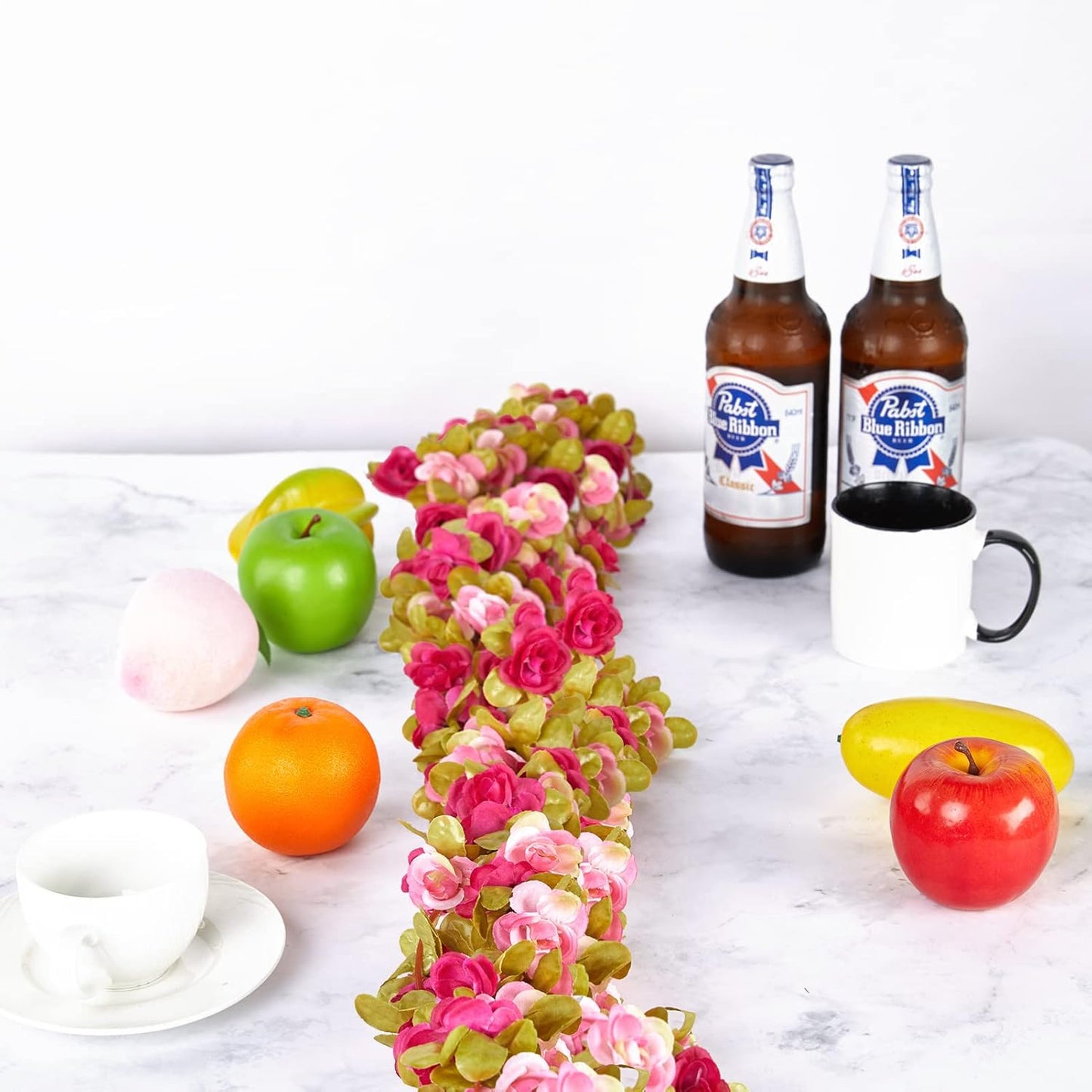 8 Pcs x 8.2 ft Flower Garland Artificial Rose Vine Flowers with Green Leaves Hanging Fake Roses Vine for Room Party Home Wedding Birthday Christmas Wall Arch Decor, Fall Purple Flower