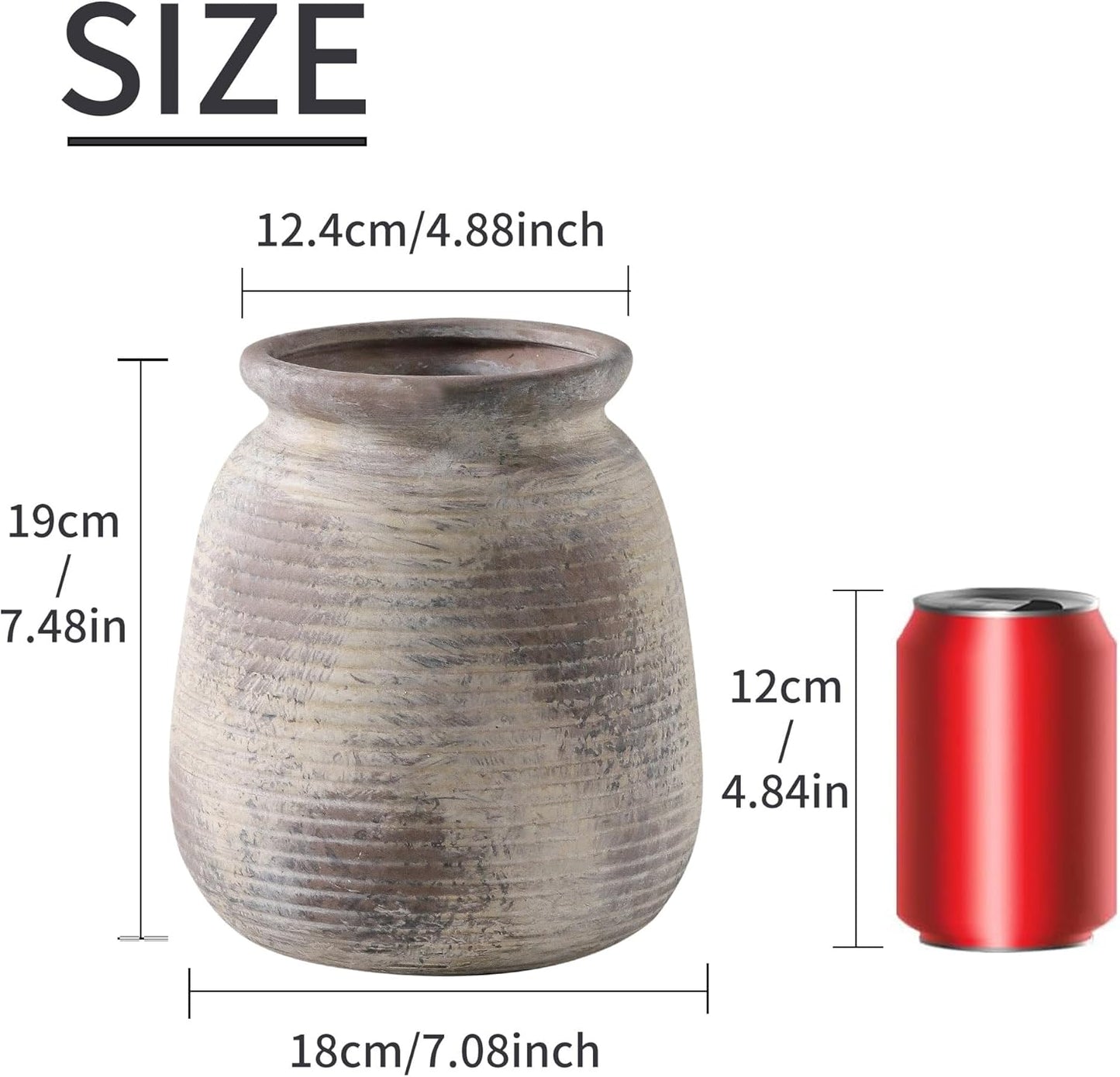 Ceramic Flower Vase, 7.48" Rustic Vases Home Decor Farmhouse Vintage Pampas Decorative Pottery Clay Vases for Table Living Room Bookshelf Entryway Kitchen Bathroom Bedroom