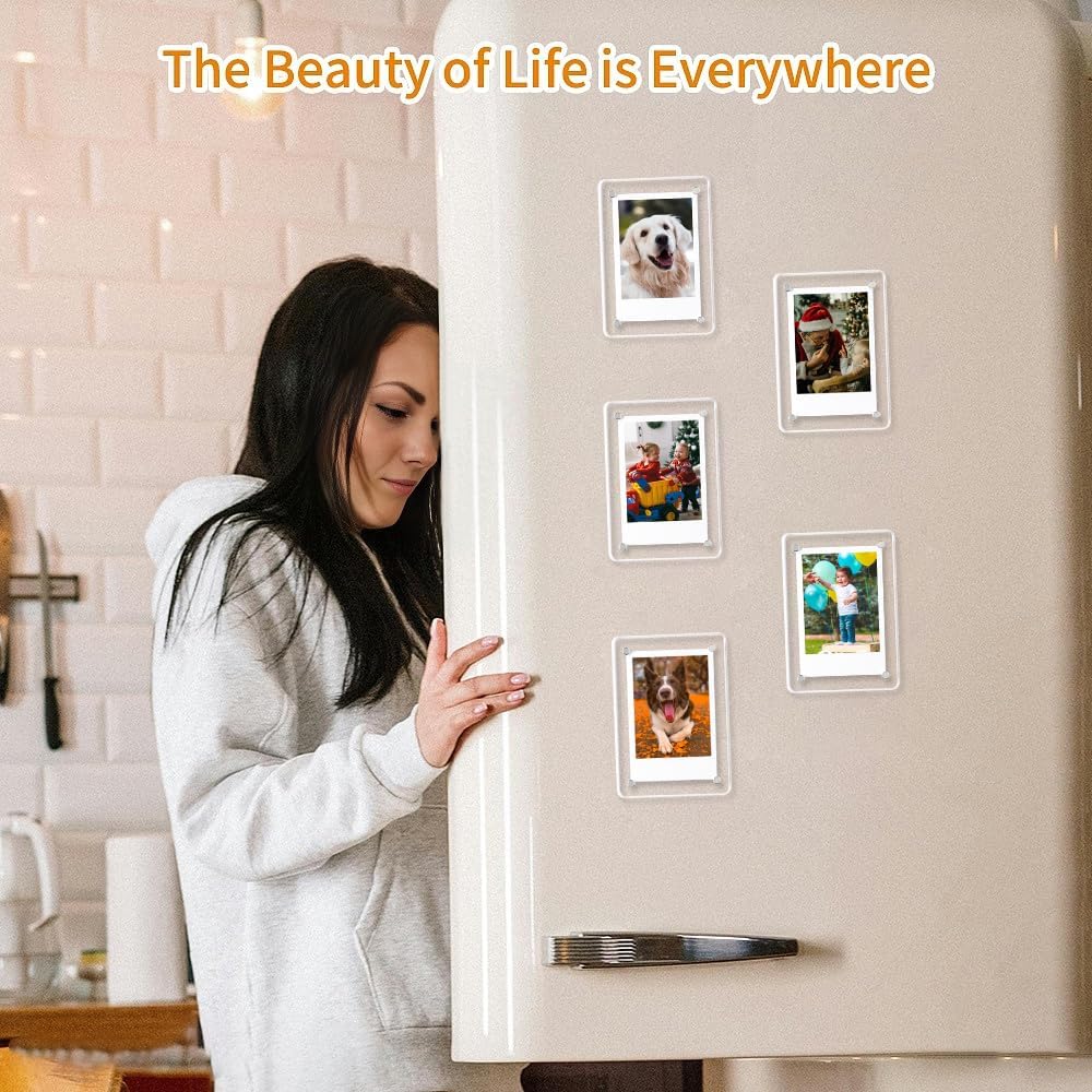 Magnetic Refrigerator Mini Picture Frames, 2.36x3.54 Acrylic Magnetic Clear Photo Frames, 2x3 Mini Film Picture Compatible with Instax/Polaroid Camera for Fridge/Locker/Wall, 6 Pack