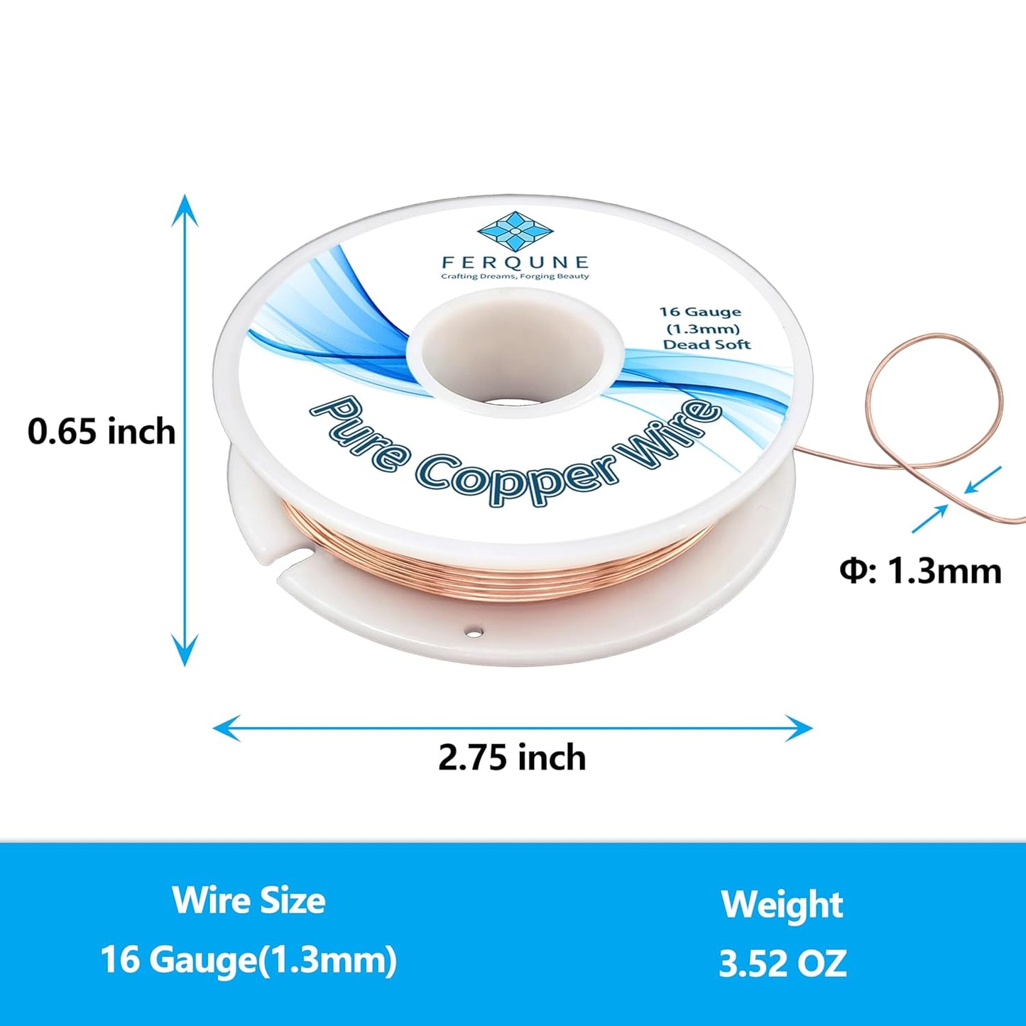 16 Gauge Pure Copper Wire for Jewelry Making, Crafts, DIY Making, and Gardening, 99.9% Solid Bare Copper Wire, 0.22LB, 50Feet