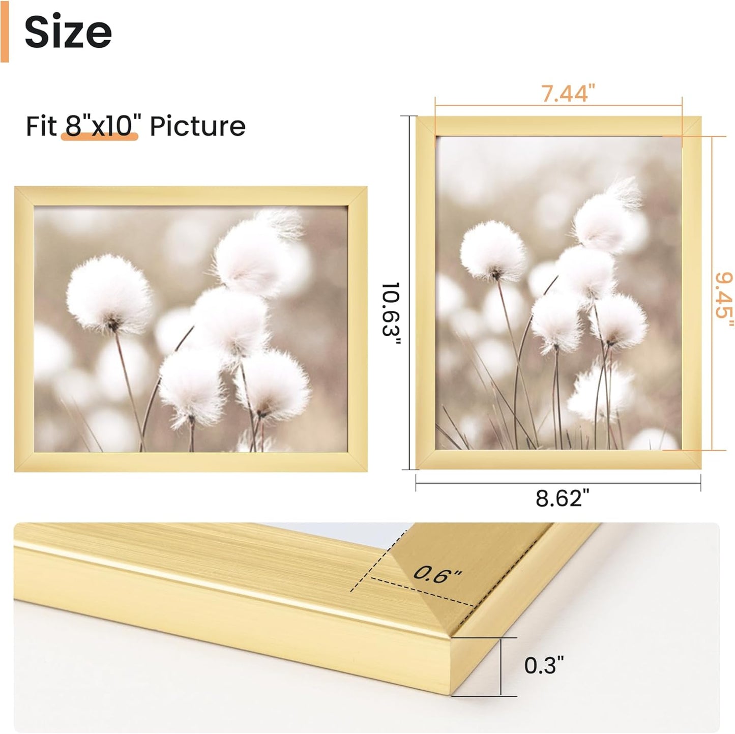 8x10 Picture Frame, Display 8x10 Photo Frames - High Definition Plexiglass - Vertical and Horizontal Display - Wall Hanging or Table Top Frame - Gold, 3 Pack