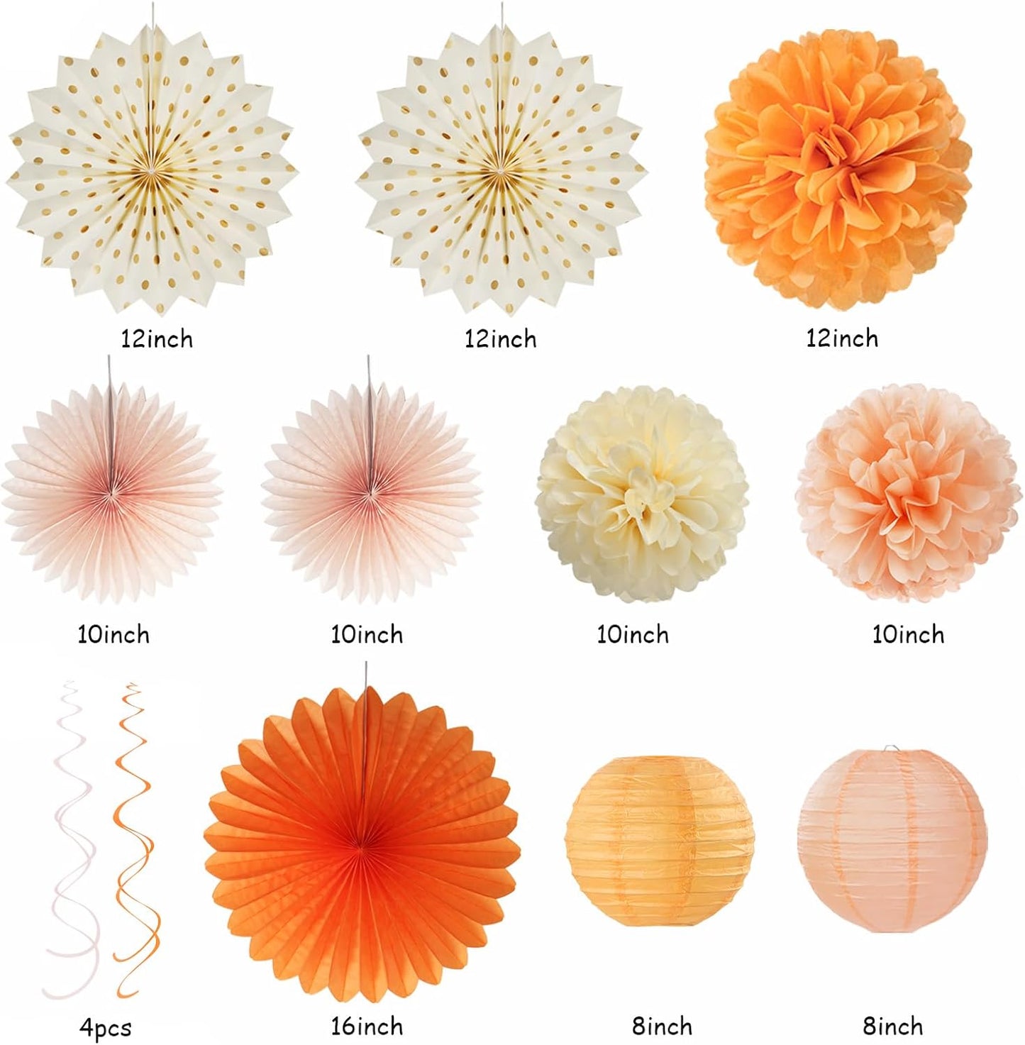 Orange-Beige Peach Fall-Boho Thanksgiving Party-Decorations - 31pcs Autumn Friendsgiving Banner,Streamers Tassel Garland,Birthday Tissue Pom Poms, Paper Lantern Fans,Bridal Shower Hanging Decor Hugtmr