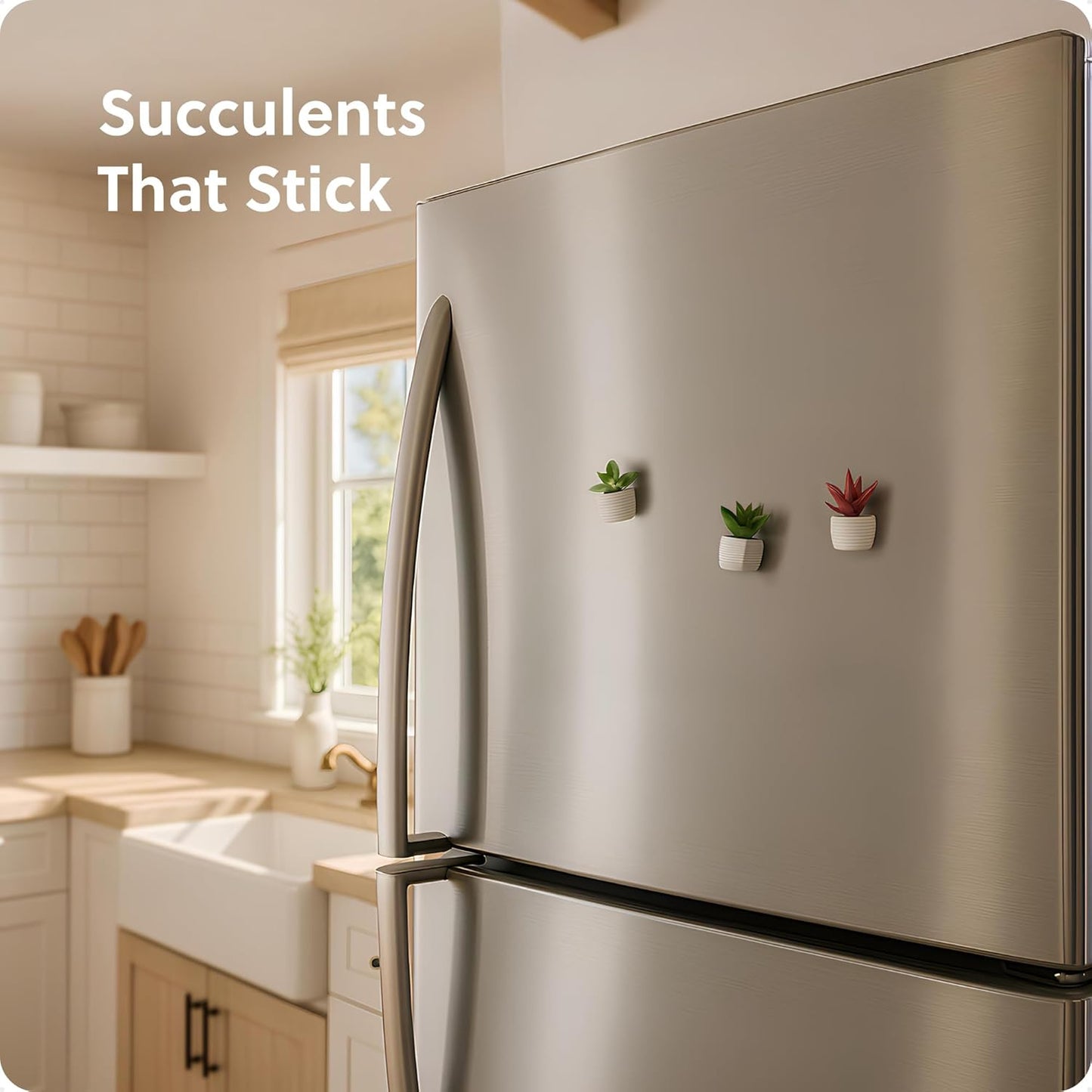 U Brands Mini Fashion Small Magnet Set, Green Succulents, 12 Count, Office Supplies for Classroom or Office Decor, Cute Magnets for Whiteboard