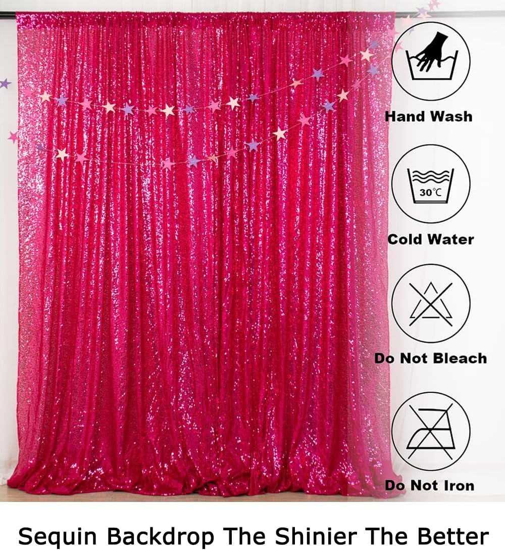 ShiDianYi 4x6ft Hot Pink Sequins Backdrop - Photo Booth Background for Parties Events, Sparkly Photography Decoration