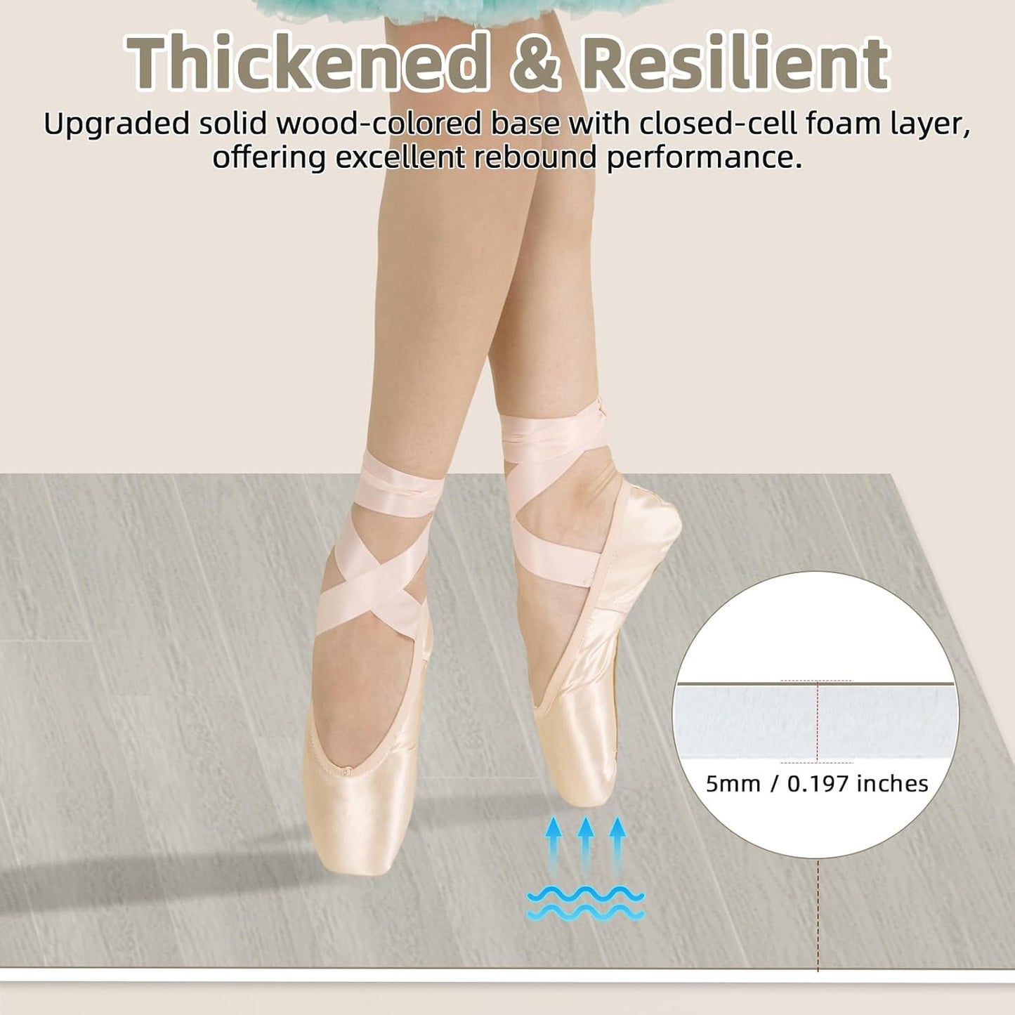 Dance Floor Mat Non-Slip with Shoulder Strap Portable and Dance Resistance Band, Dance Floor for Ballet,Jazz, Pop Thick PVC Practice Floor Reusable Mat (Light Natural Wood Color, 200cm*90cm*0.5cm)