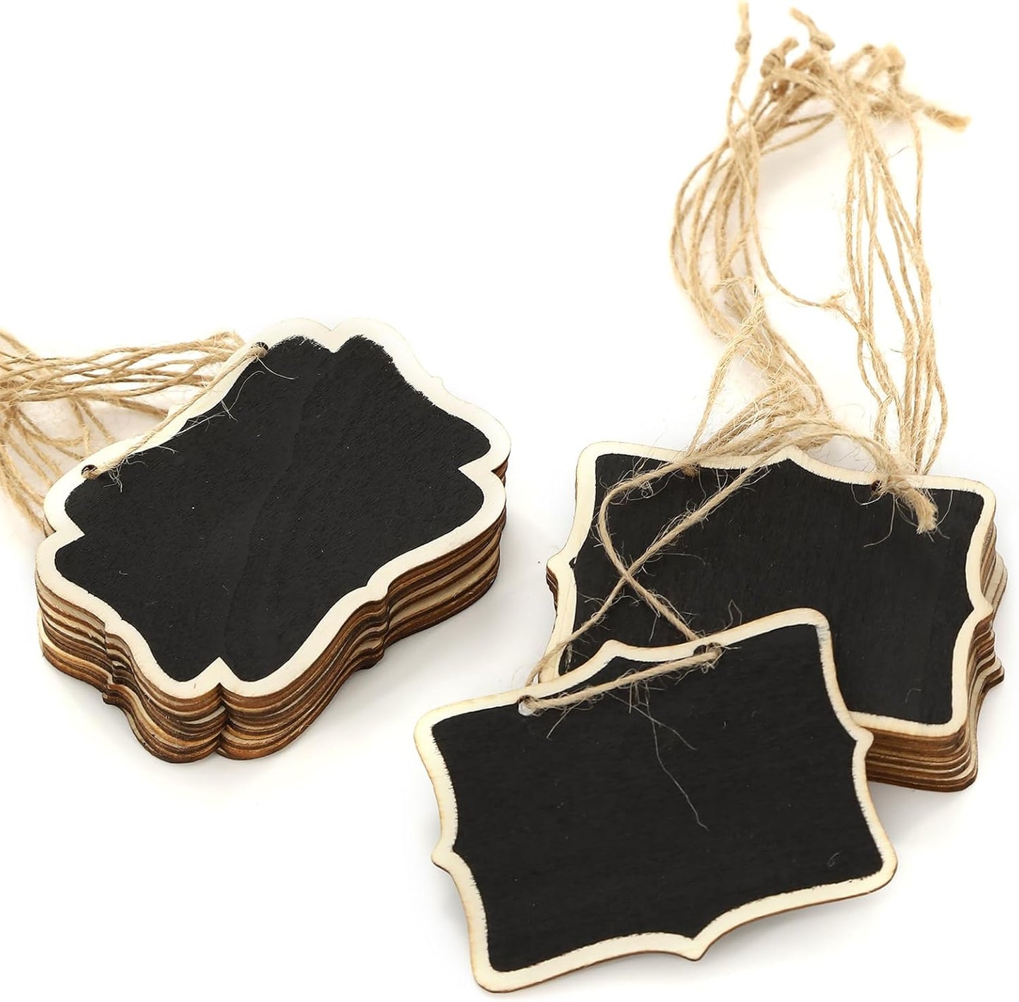 24 Pack Mini Wooden Chalkboard Signs - Reusable Hanging Food Labels for Party Buffet, Place Cards, Name Tags and Table Numbers