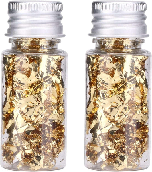 2 Bottles Gold Flakes, Premium Gold Leaf for Craft Art Decoration Perfect for Decorating Cakes Desserts Drinks Ice Cream Sushi