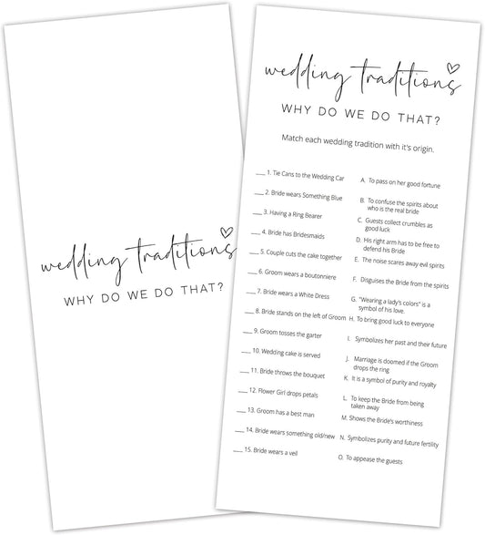 Bridal Shower Games, Why Do We Do That, 25Pcs 4x9inch Minimalist White Double-Sided Bridal Game Cards with 1 Answer Key, Wedding Shower Games for Guests, Engagement Bachelorette Party Supplies - A04