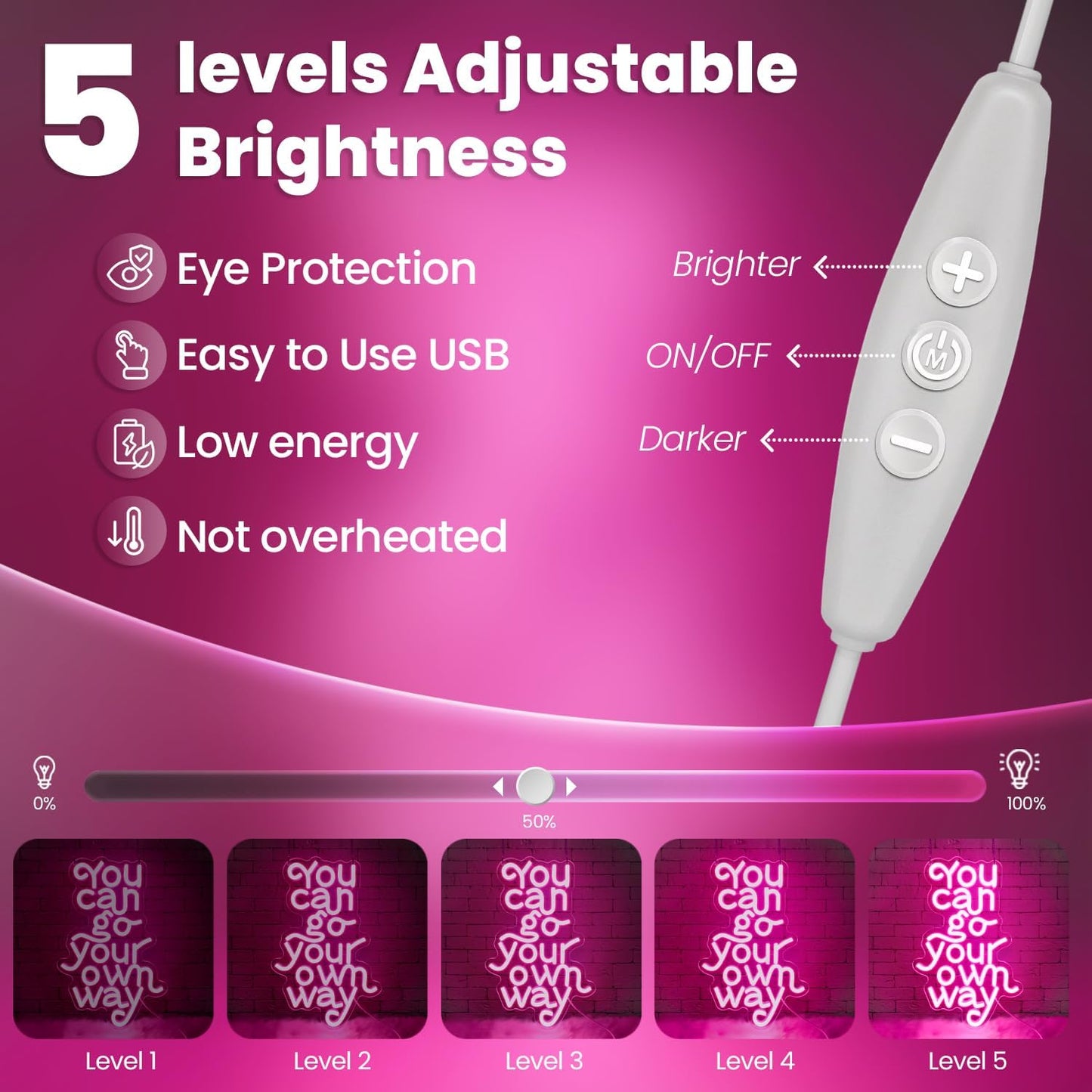 You Can Go Your Own Way Neon Sign,Neon Signs for Wall Decor,Motivational Pink LED Wall Light for Girls Bedroom,Teen Room,Dorm Decor,Neon Aesthetic Sign,Gift for Girls,USB Powerd Dimmer Switch