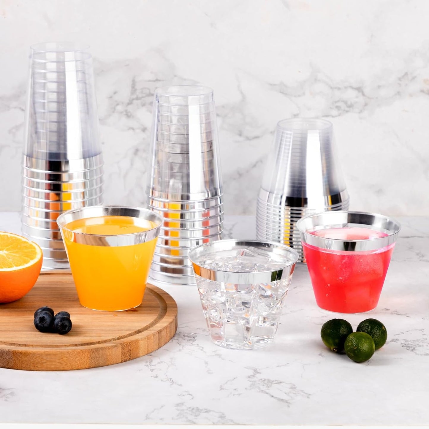 Goodluck 200PCS 9oz Plastic Cups for Party, Disposable Silver Cups, Plastic Cocktail Glasses for Wedding Thanksgiving, Christmas, and