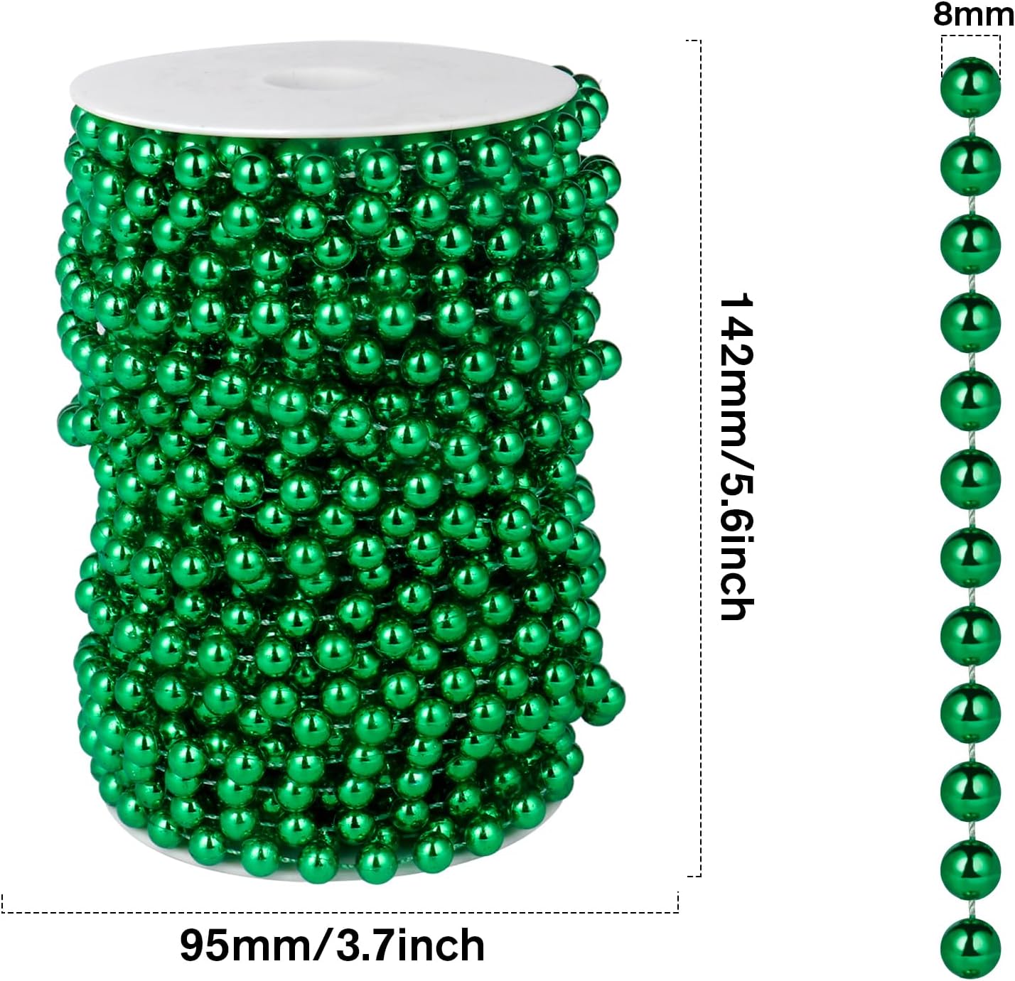 [66 Feet] Green Pearl Beads Garland, 8MM 22 Yards Green Faux Pearl Beads String Roll Bulk for DIY Craft Christmas Tree Wedding Party Decoration