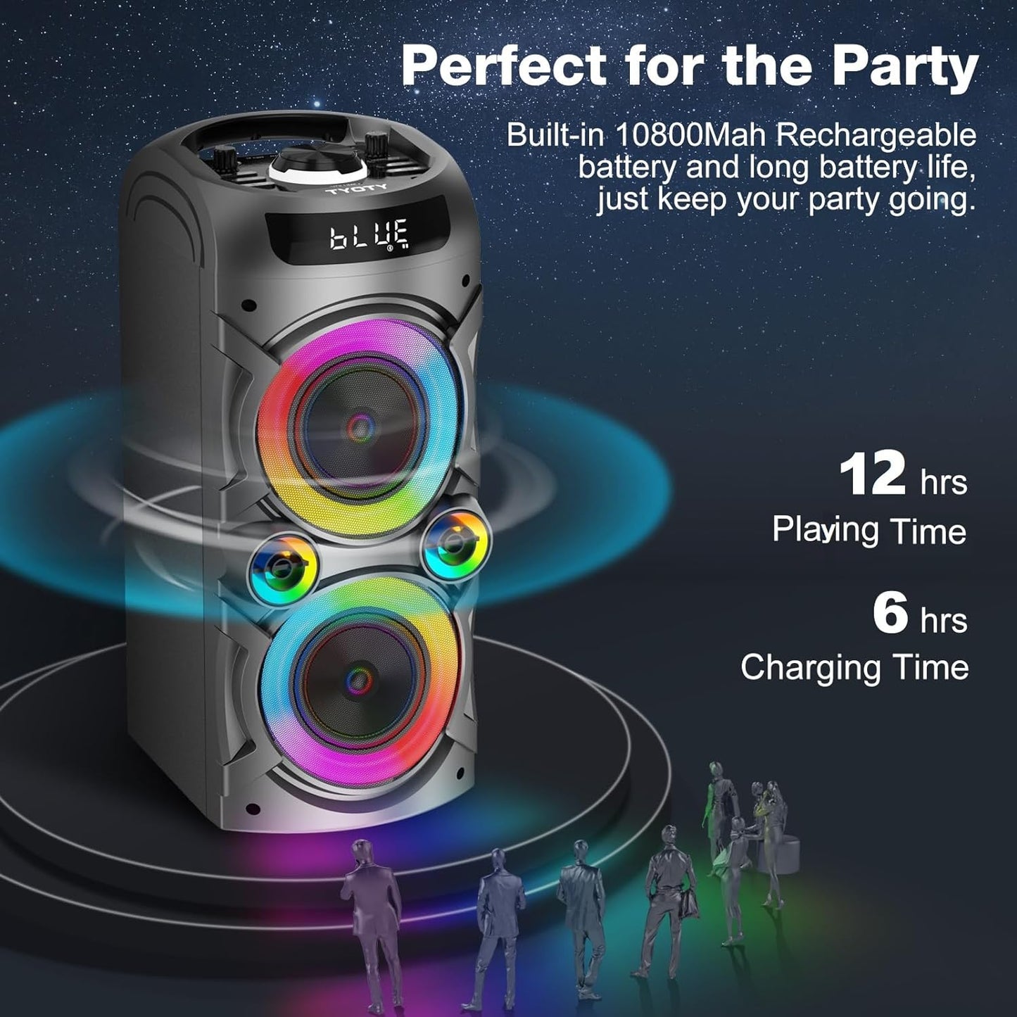 Portable Bluetooth Speaker 100W Big Powerful Wireless Boombox TWS Pairing Loud Stereo Sound Deep Bass Large Party Speakers with Subwoofer LED Lights for Outdoor Home Camping