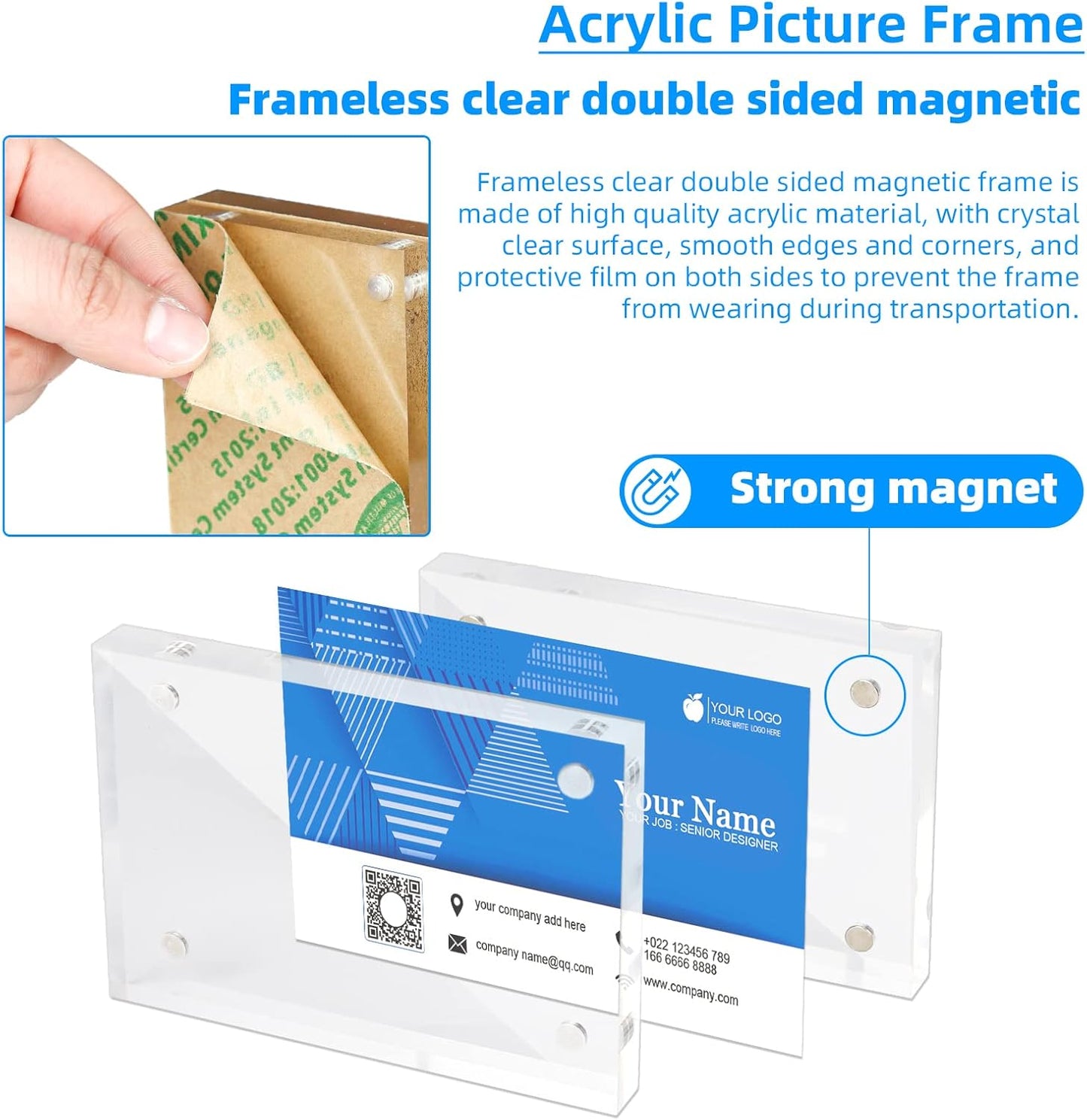 Acrylic Business Card Frame 2.5x3.5 Acrylic Picture Frame Clear Double Sided Frameless Magnetic Photo Frames Block Desktop Display Stand for Office Home Decoration 20mm Thick (5 Pack)