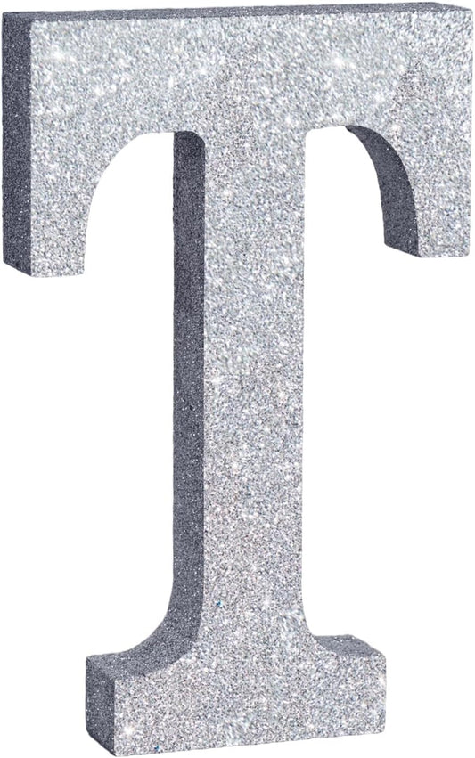 TONIFUL 8 Inch Silver Glitter Letter T Table Centerpiece A-Z Silver Birthday Party Decorations,Silver Alphabet T for Birthday,Chrismas,Graduation,Bridal Shower,Wedding,Anniversary Party Supplies