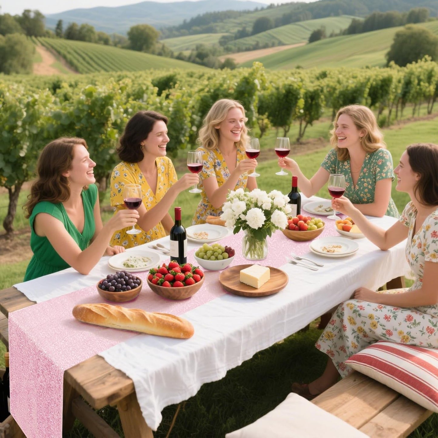 6 Packs 12 x 72 inches Sequin Table Runner, Pink Glitter Table Runner for Birthday Party Supplies Wedding Engagement Baby Shower Holiday Celebration Event Decorations